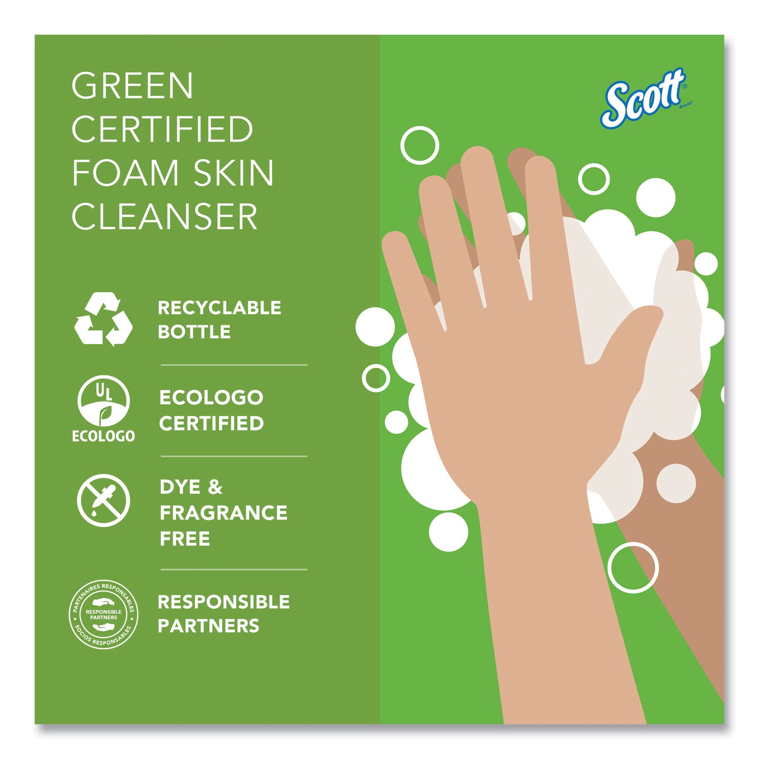 Essential Green Certified Foam Skin Cleanser Refill, Unscented, 1,000 mL, 6/Carton
