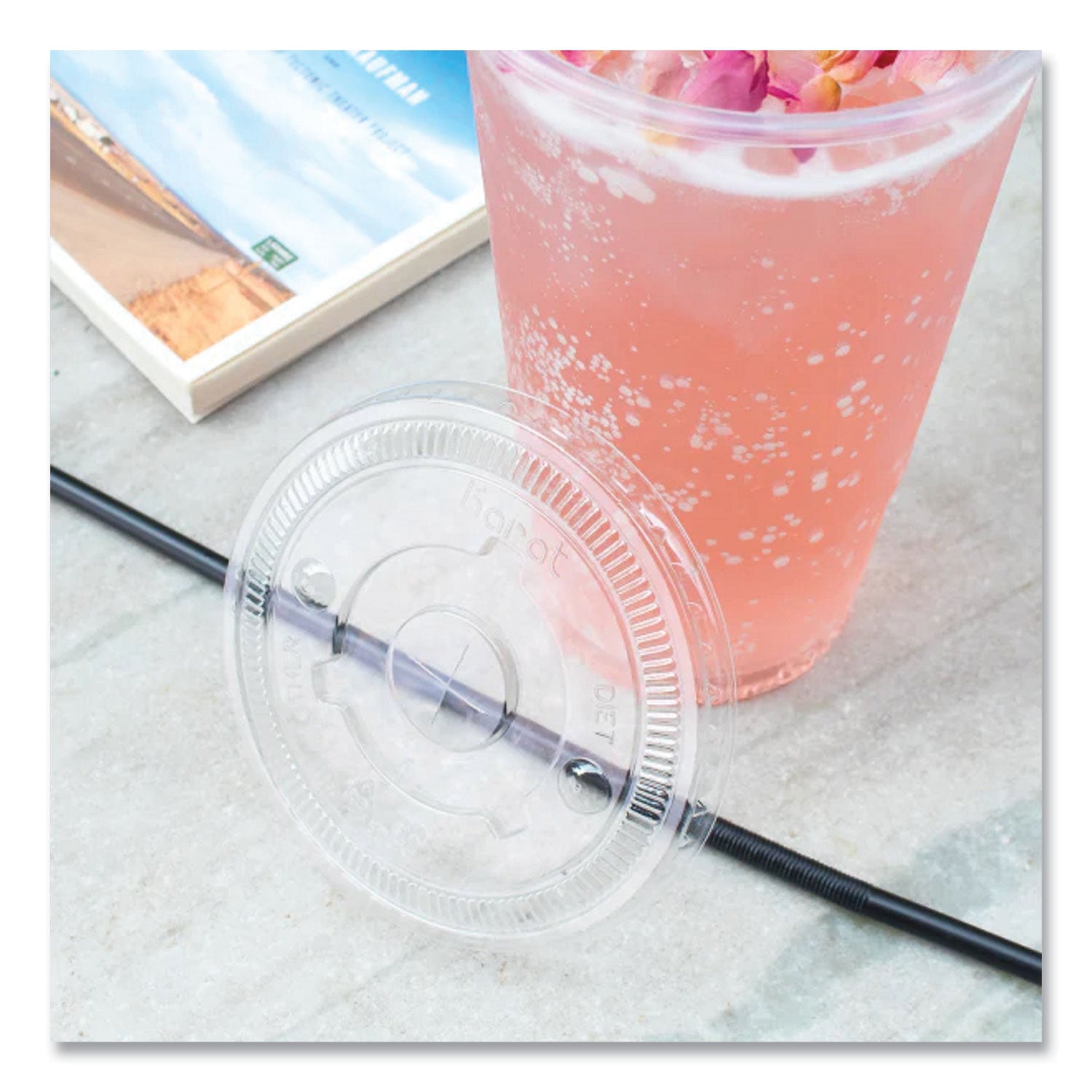 PET Lids, Flat Lid, Fits 32 oz Cold Cups, Plastic, Clear, 600/Carton