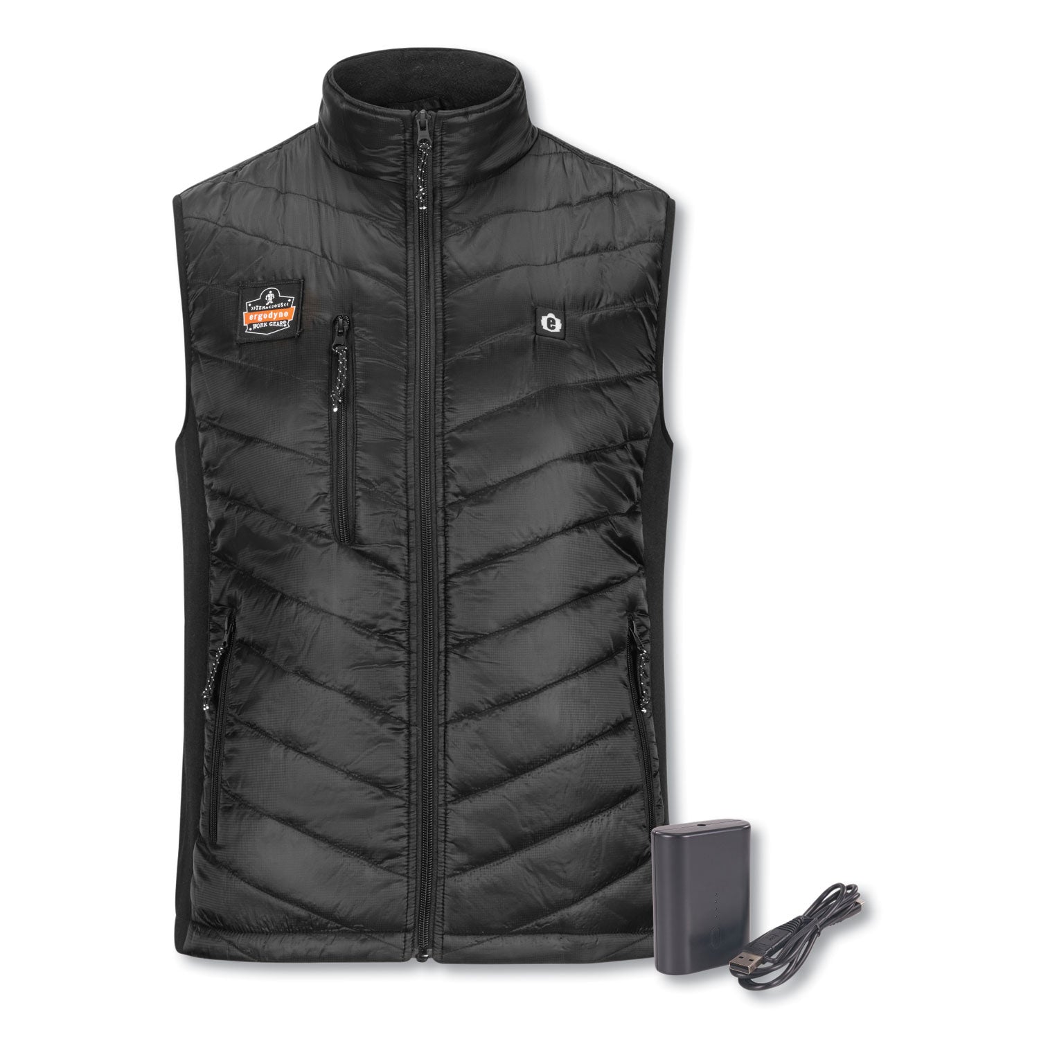 Ergodyne N-Ferno 6495 Rechargeable Heated Vest, 3XL, 51.5" Waist, Black, Polyester/Spandex, Zipper Closure, 5 Pockets, Insulated, Lightweight, Breathable, Adjustable, 1 Each