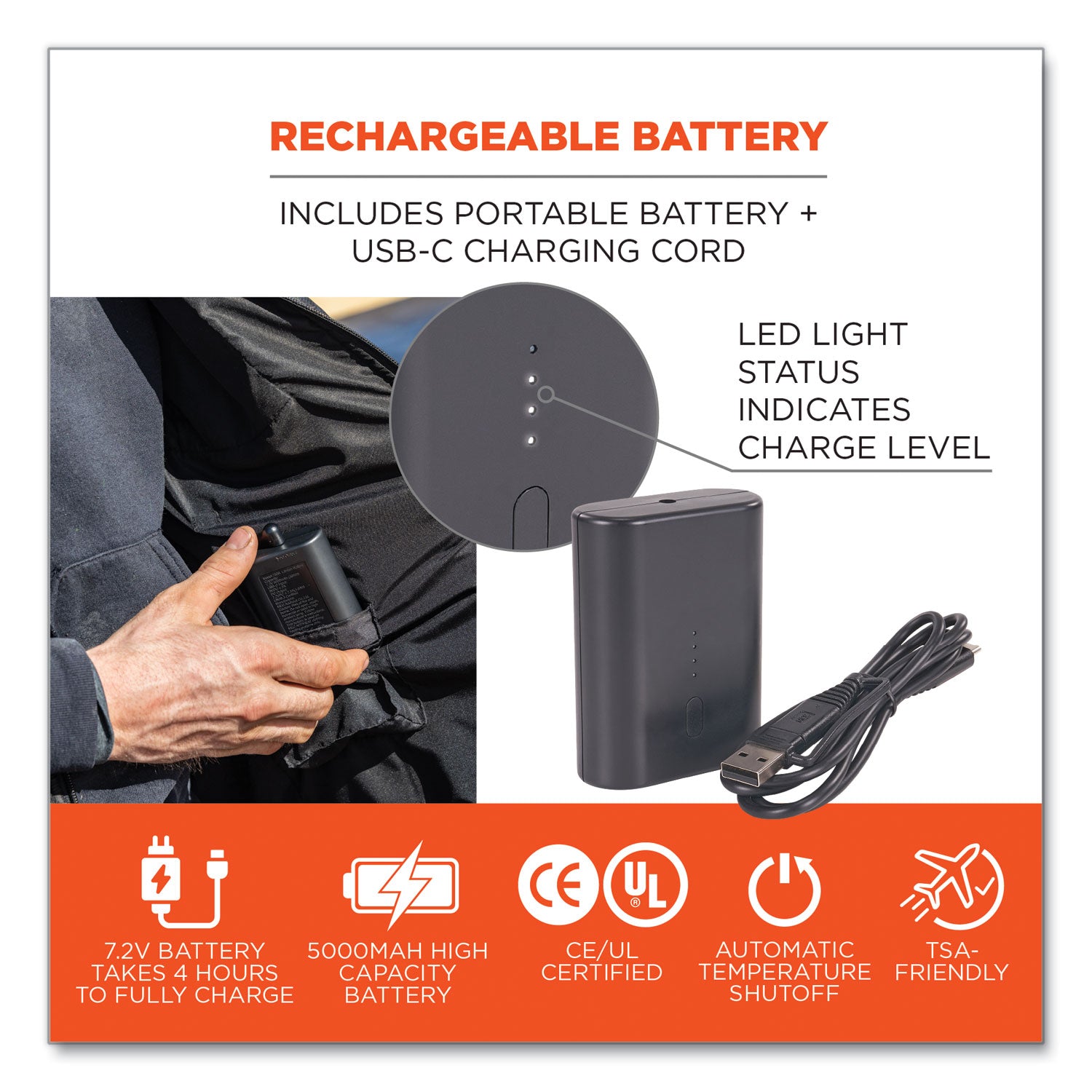Ergodyne N-Ferno 6495 Rechargeable Heated Vest, 3XL, 51.5" Waist, Black, Polyester/Spandex, Zipper Closure, 5 Pockets, Insulated, Lightweight, Breathable, Adjustable, 1 Each