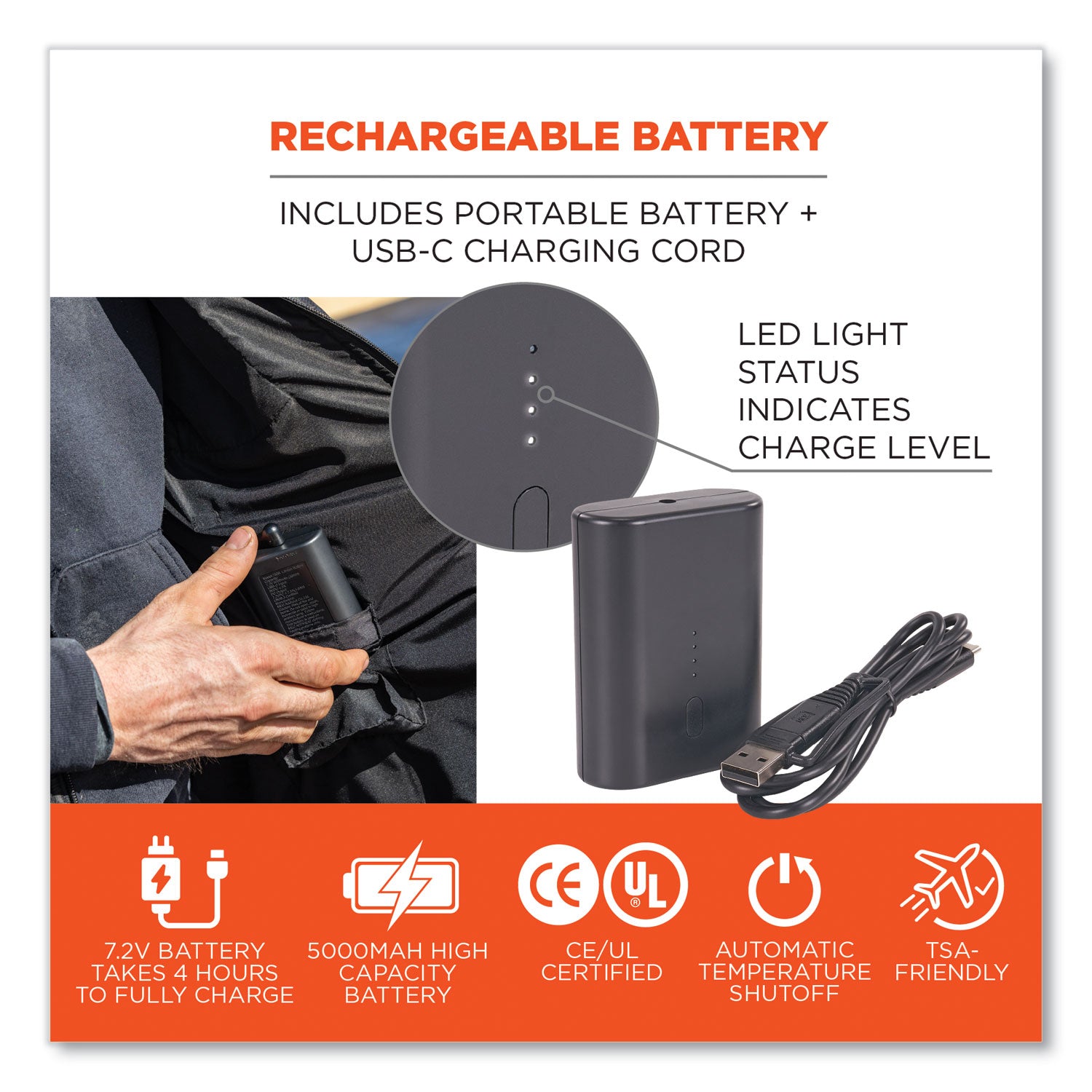 Ergodyne N-Ferno 6495 Rechargeable Heated Vest, X-Large, Black, 48.5" Waist, 5 Pockets, Polyester/Spandex, Insulated, Lightweight, Breathable, Adjustable, Wind Resistant, Machine Washable, 1 Each