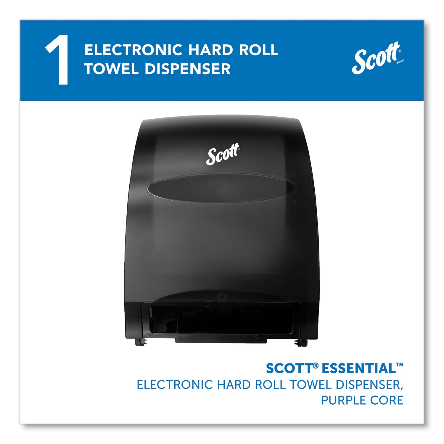 Scott Essential Automatic Hard Roll Towel Dispenser - Touchless Dispenser - 15.8" Height x 12.7" Width x 9.6" Depth - Black - Durable, Key Lock, Jam Resistant, Emergency Feed Knob, Spring Lock - 1 Carton