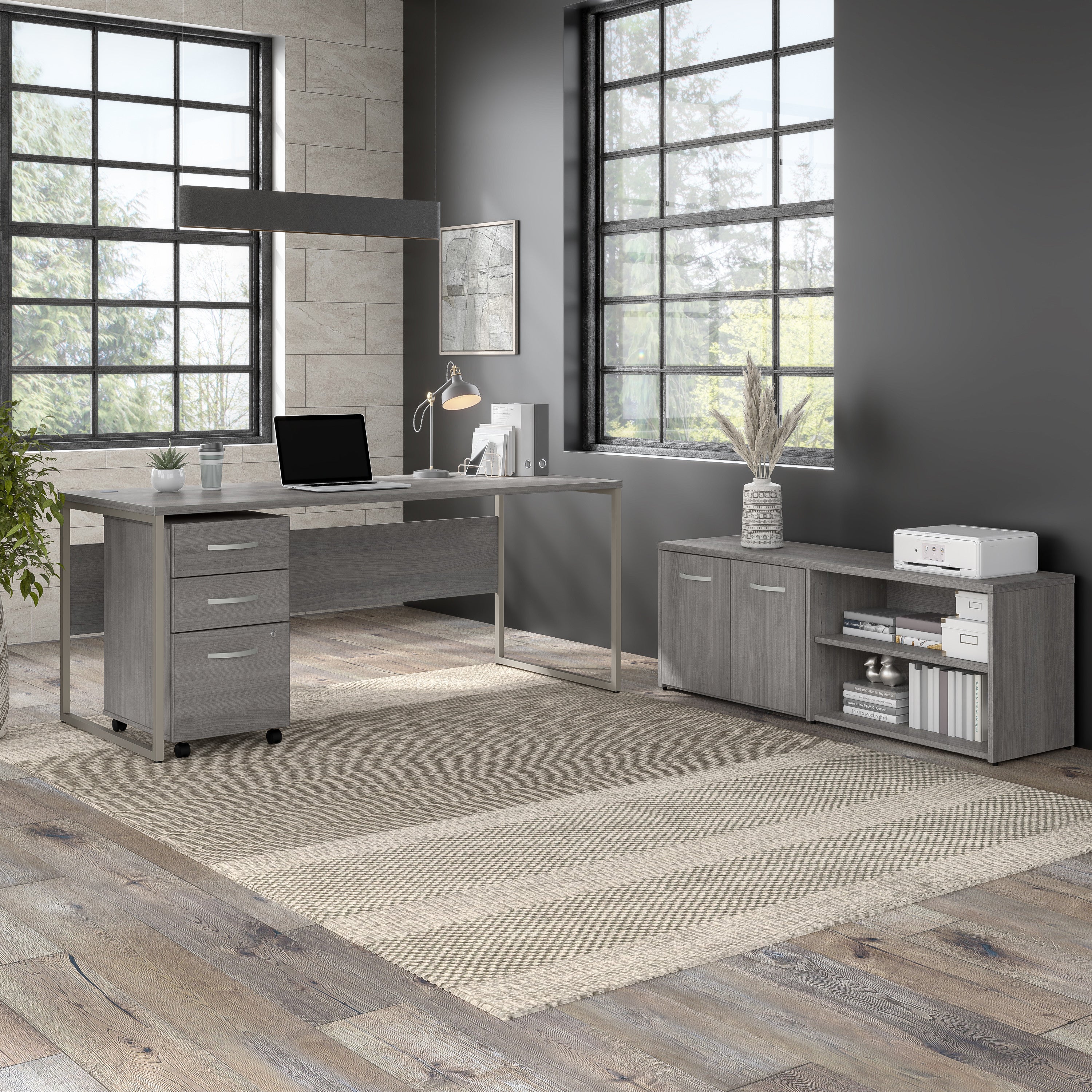 Bush Business Furniture Hybrid 72W x 30D Computer Table Desk with Metal Legs in Platinum Gray - 71.02" Width x 29.37" Depth x 29.91" Height