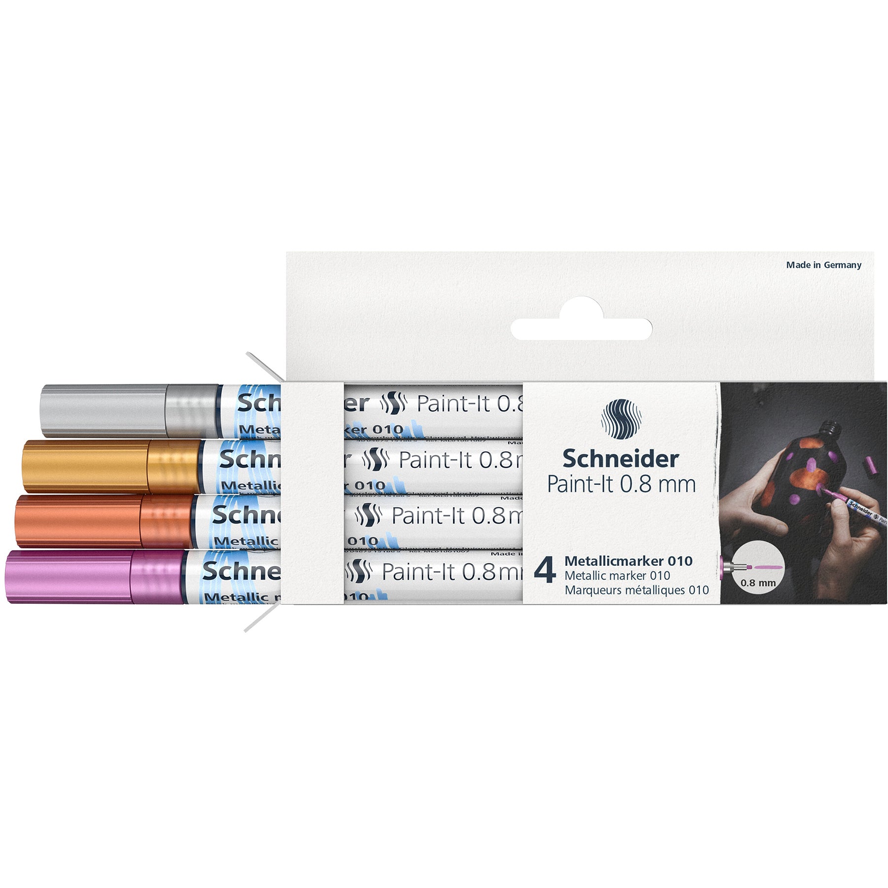 Paint-It 010 Metallic Markers, 0.8 mm Tip, Wallet, 4 Assorted Ink Colors (Set 1)
