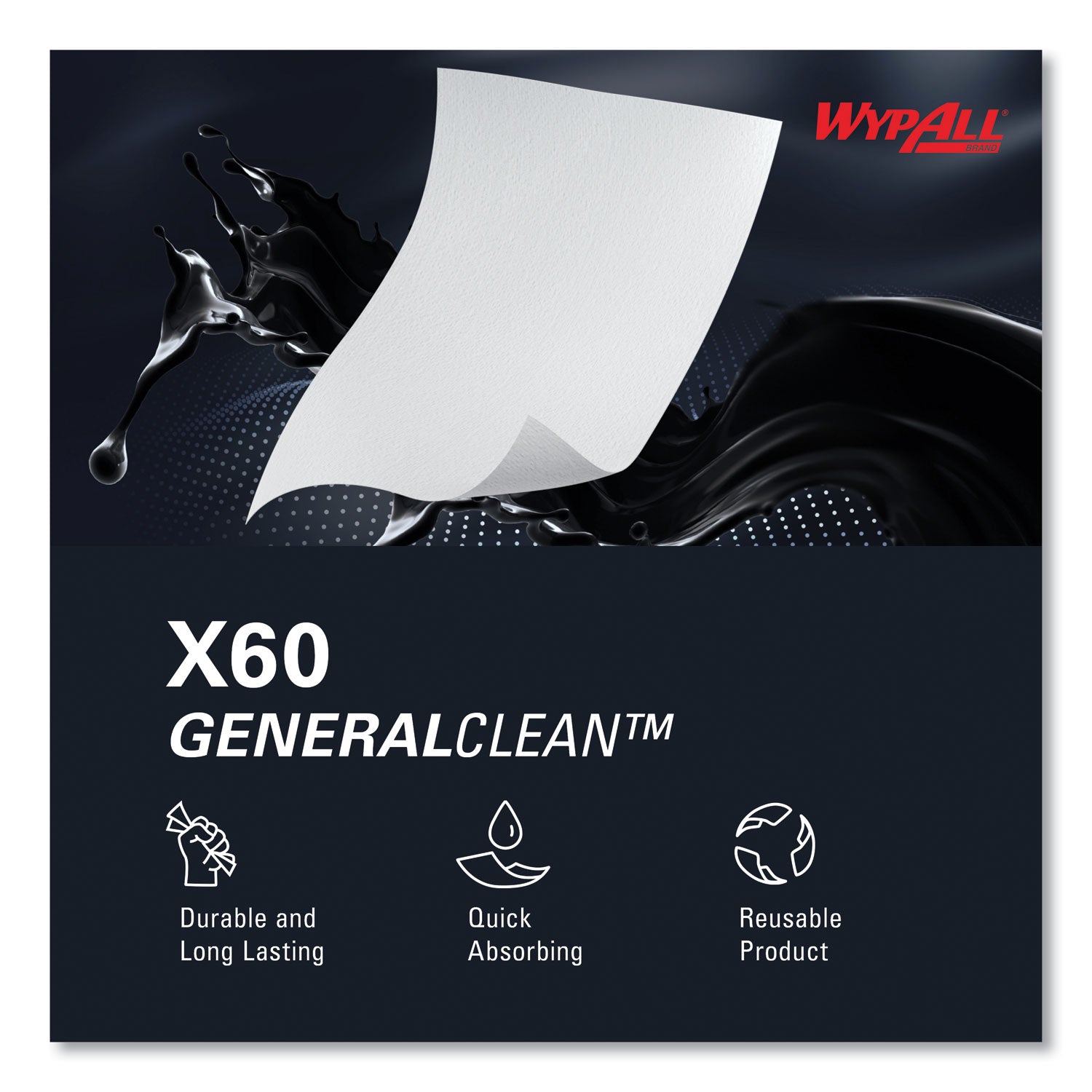Wypall GeneralClean X60 Multi-Task Cleaning Cloth Jumbo Roll, White, 12.20" x 12.40", 1100 Cloths per Roll, Absorbent, Lightweight, Solvent Resistant, Wet Strength, Residue-Free