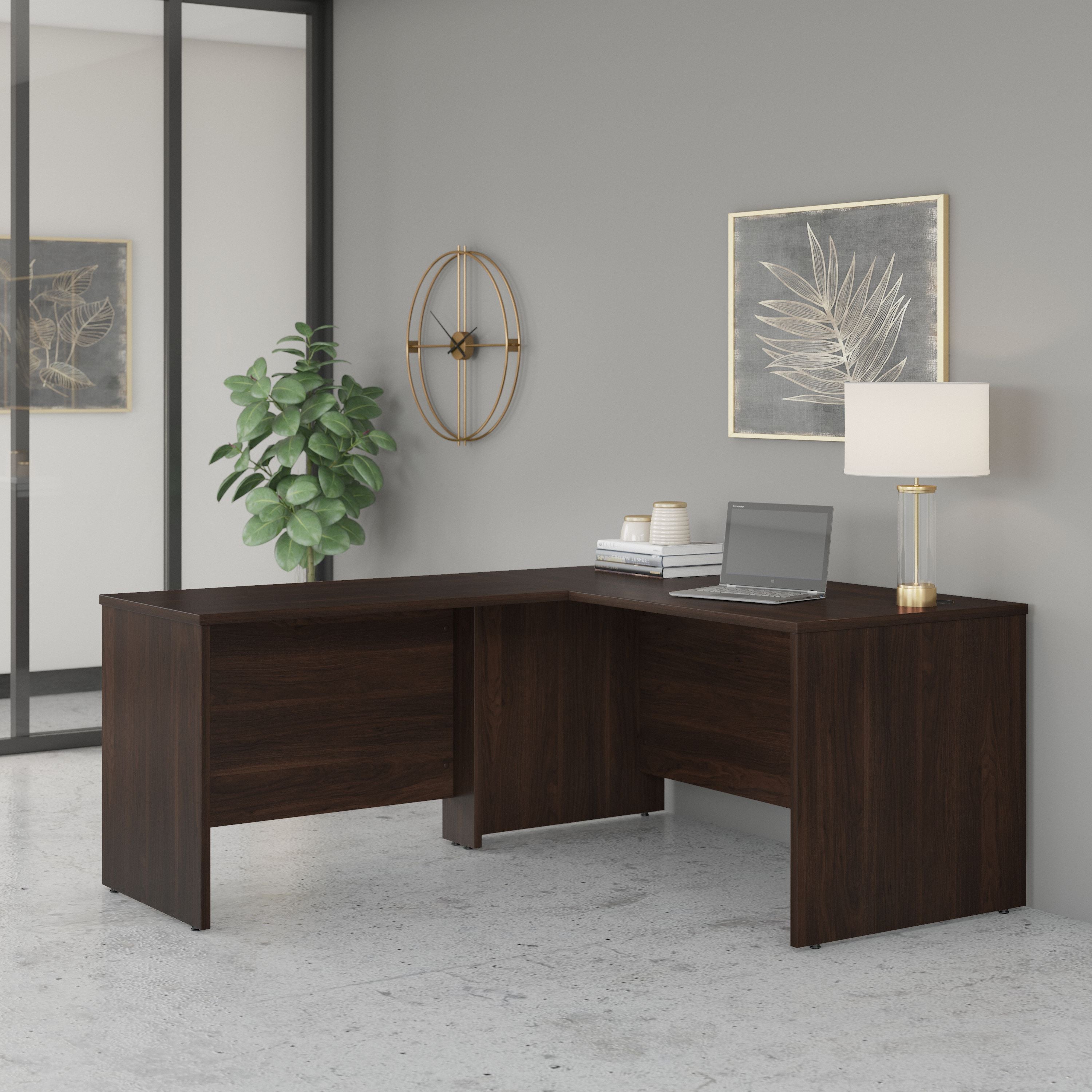 Bush Business Furniture Studio C 60W x 30D L Shaped Desk with 42W Return in Black Walnut - 59.45" Width x 71.02" Depth x 29.84" Height