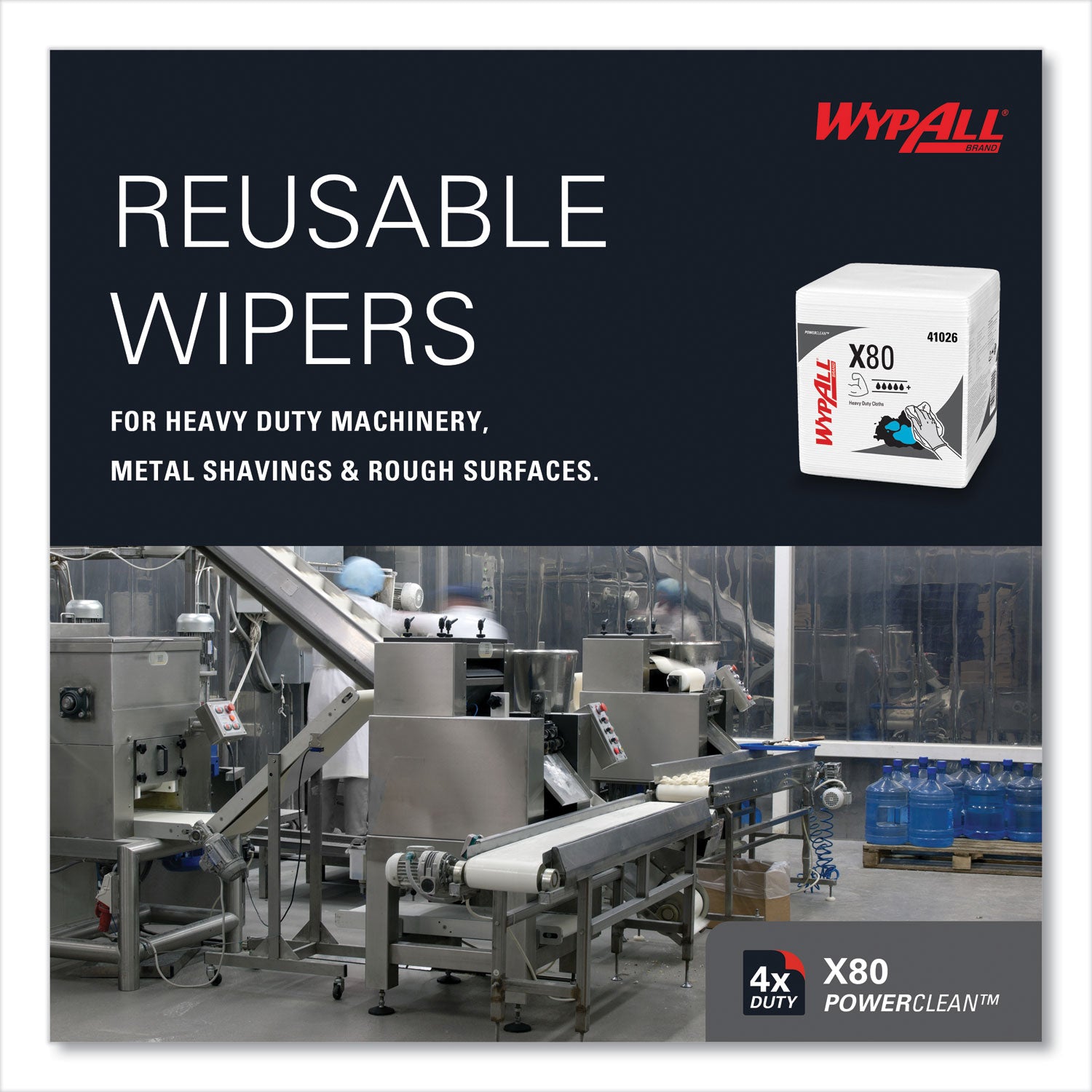 Wypall PowerClean X80 Heavy Duty Cloths, Quarter-fold, White, 12" x 12.5", 50 Cloths per Pack, 1 Carton