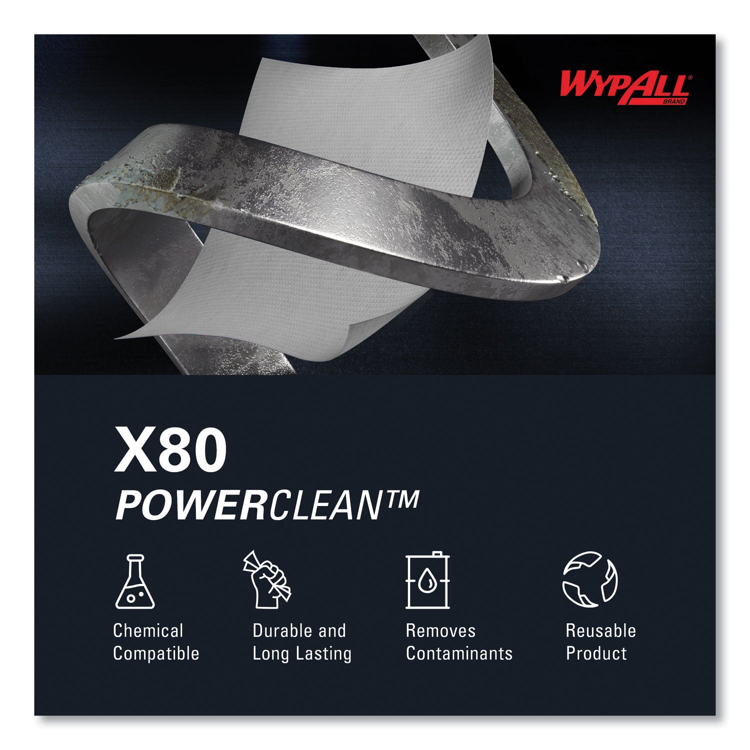 Wypall PowerClean X80 Heavy Duty Cloths, Quarter-fold, White, 12" x 12.5", 50 Cloths per Pack, 1 Carton