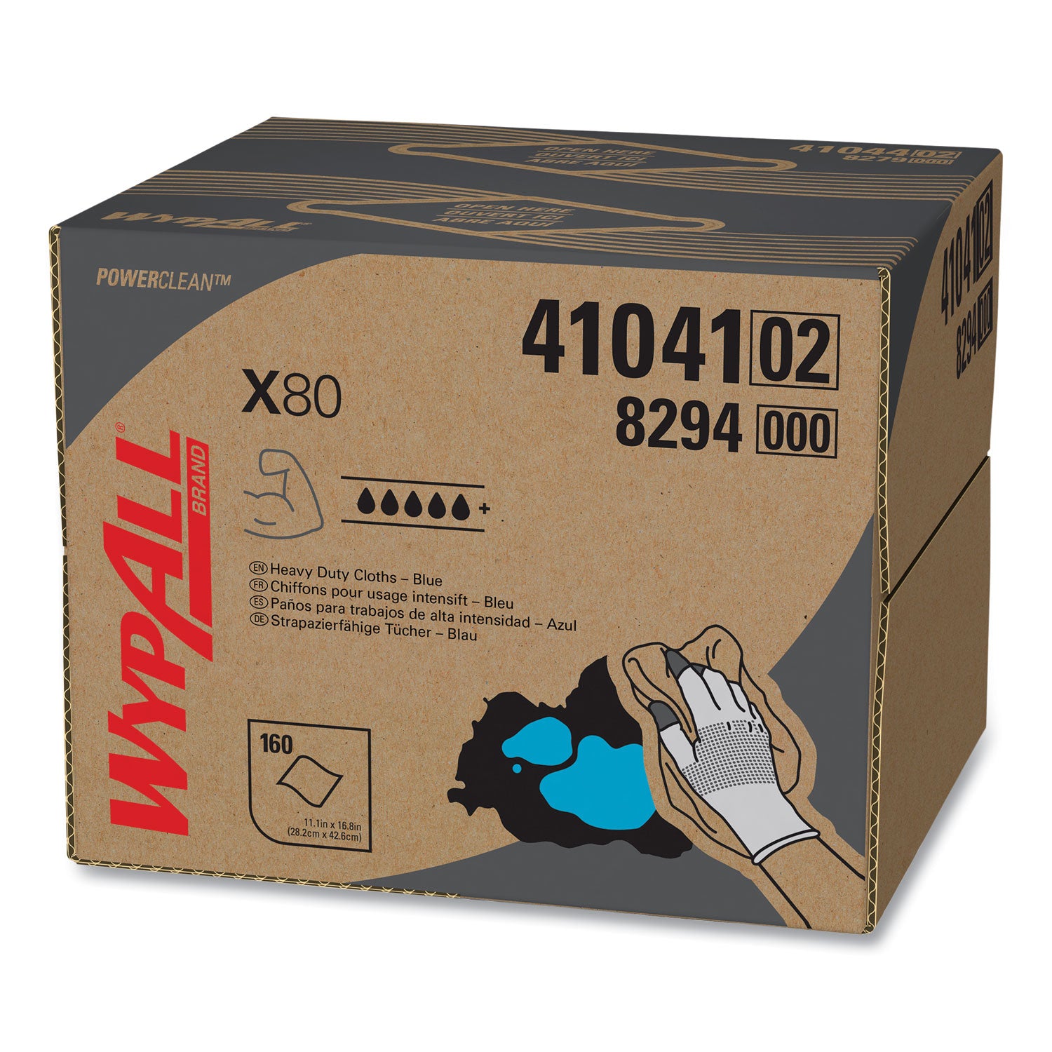 Wypall PowerClean X80 Heavy Duty Cloths - Brag Box - 11.10" Width x 16.80" Length - Blue/ - 1 Box