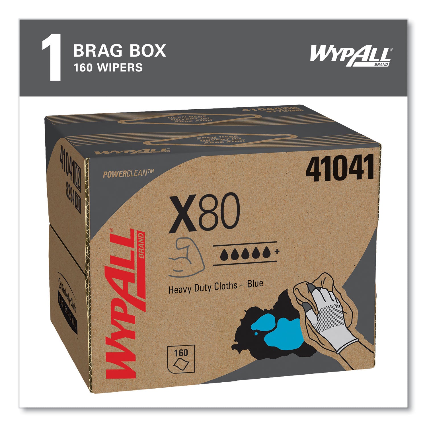 Wypall PowerClean X80 Heavy Duty Cloths - Brag Box - 11.10" Width x 16.80" Length - Blue/ - 1 Box
