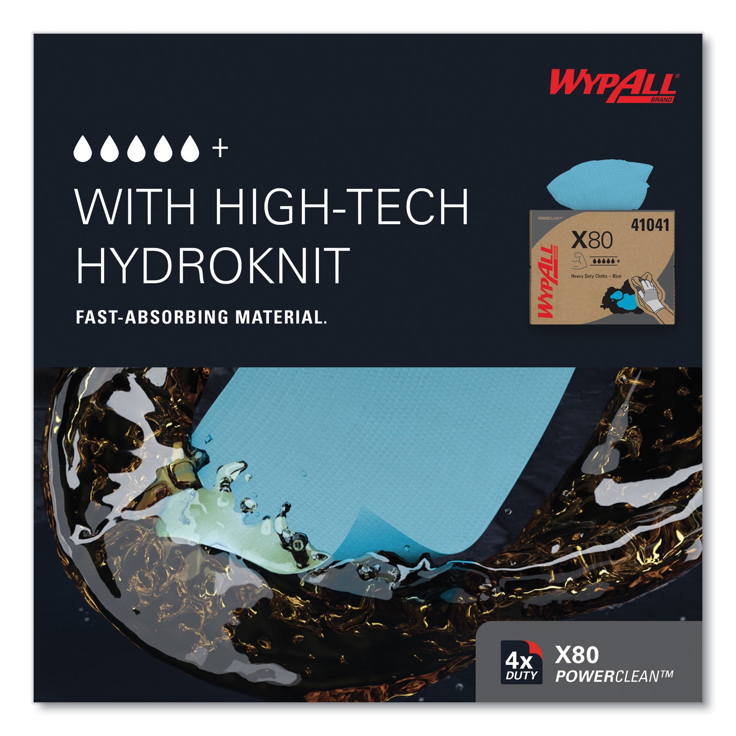 Wypall PowerClean X80 Heavy Duty Cloths - Brag Box - 11.10" Width x 16.80" Length - Blue/ - 1 Box