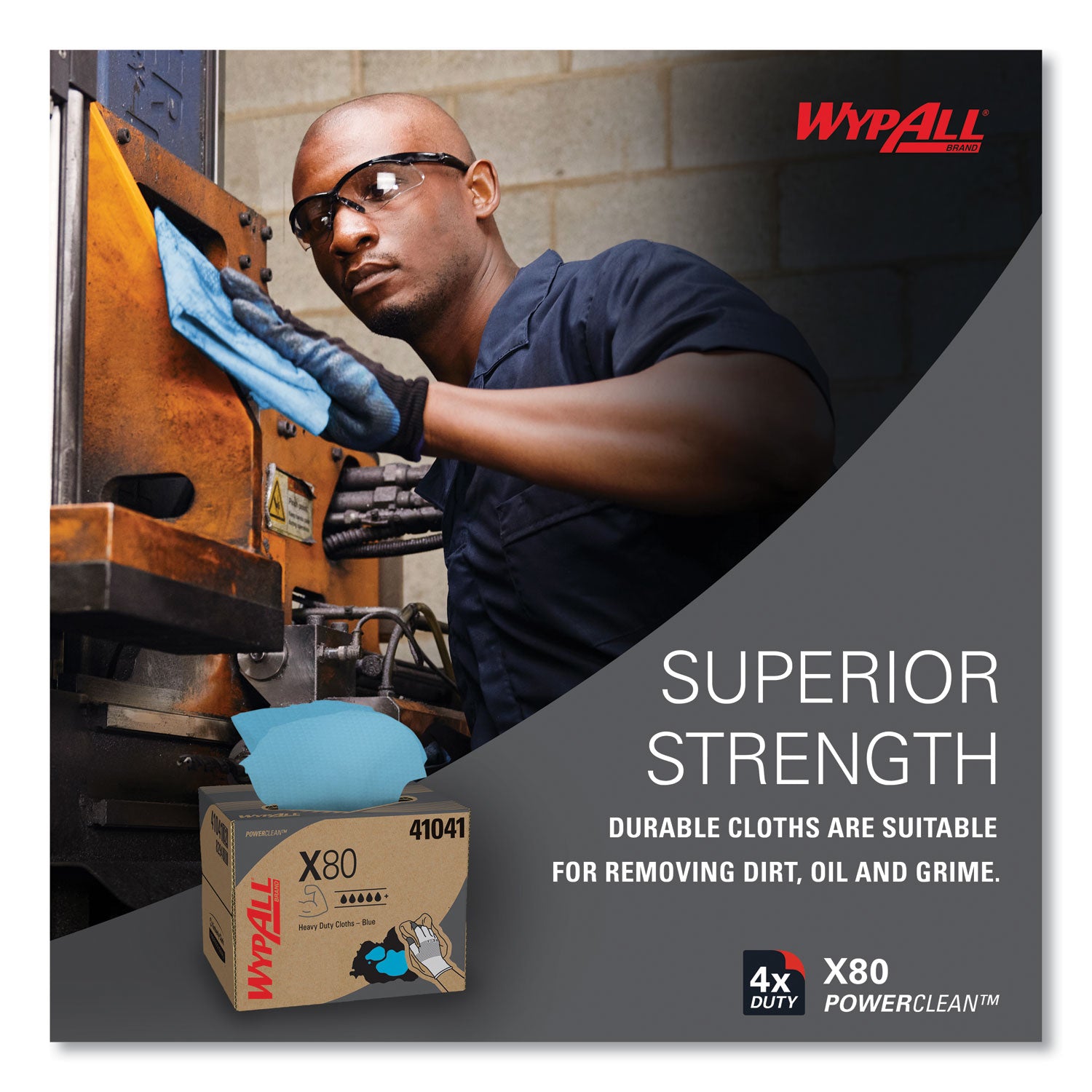 Wypall PowerClean X80 Heavy Duty Cloths - Brag Box - 11.10" Width x 16.80" Length - Blue/ - 1 Box