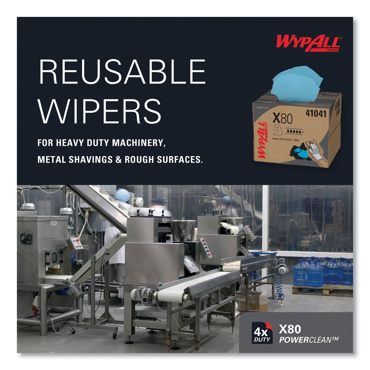 Wypall PowerClean X80 Heavy Duty Cloths - Brag Box - 11.10" Width x 16.80" Length - Blue/ - 1 Box