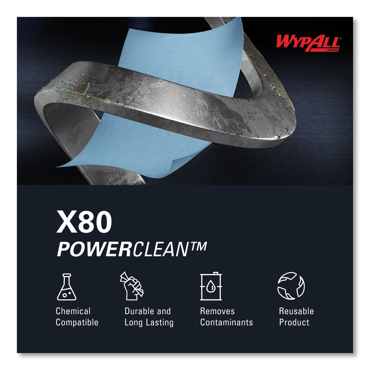 Wypall PowerClean X80 Heavy Duty Cloths - Brag Box - 11.10" Width x 16.80" Length - Blue/ - 1 Box