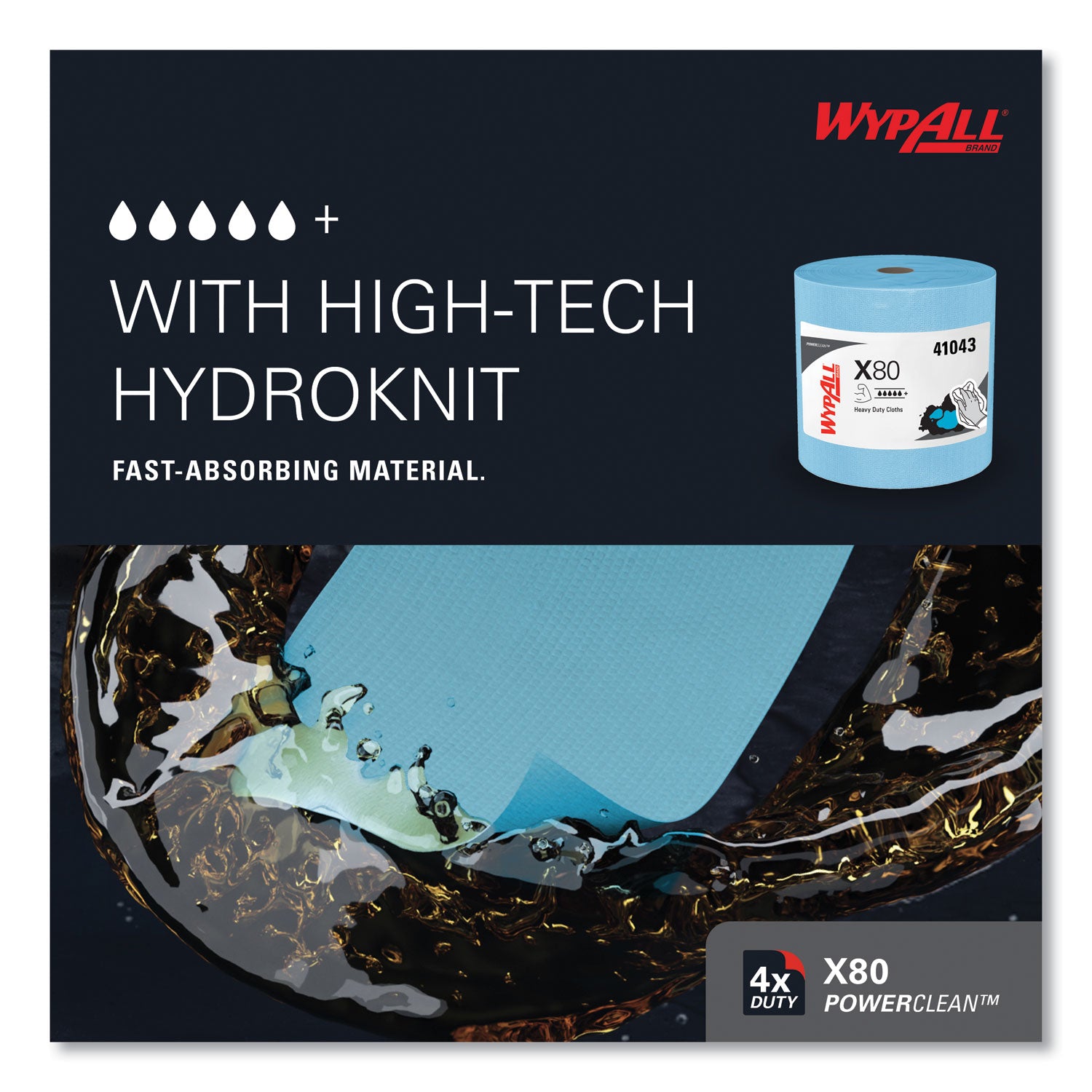 Wypall PowerClean X80 Heavy Duty Cloths Jumbo Roll - 12.50" Width x 12.20" Length - 475 Sheets/Roll - Blue - Cloth - 1 Each