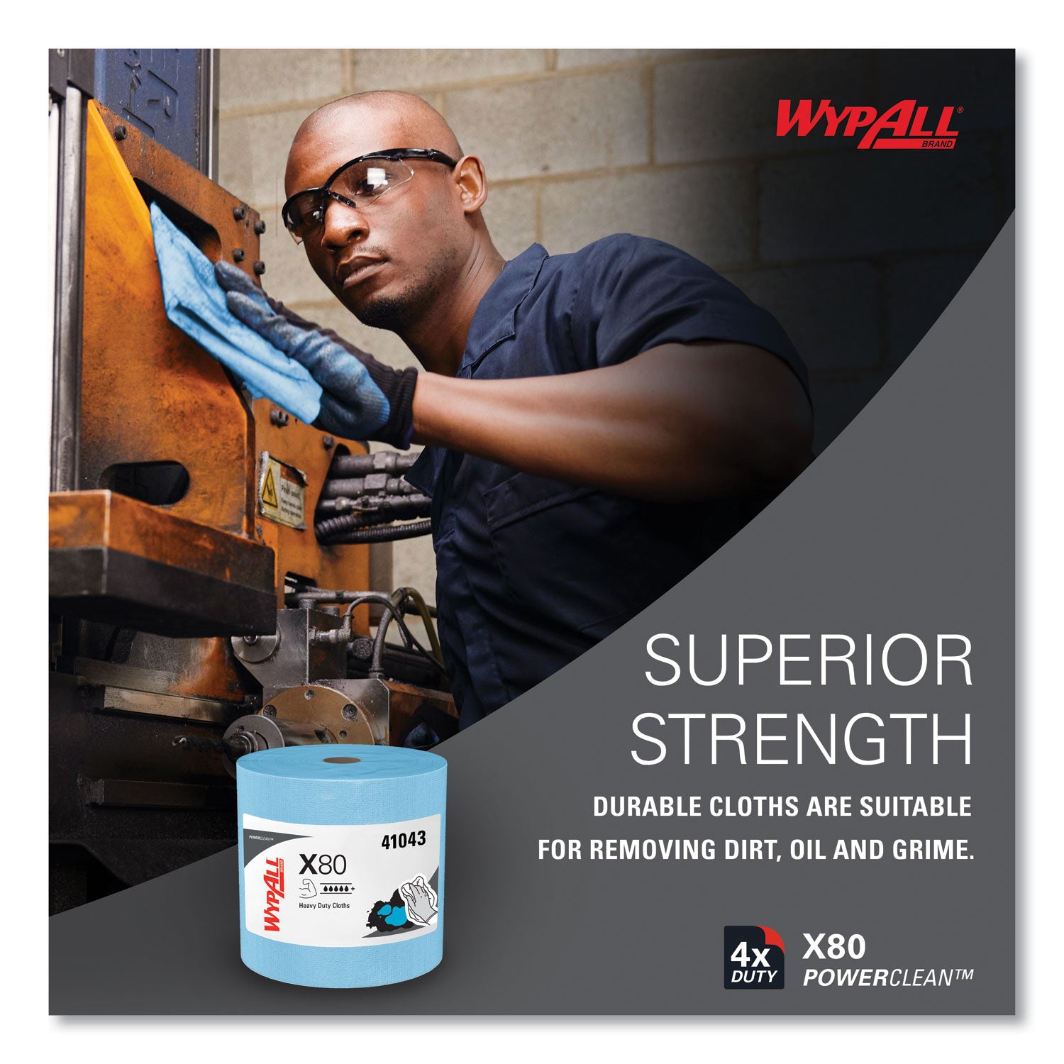 Wypall PowerClean X80 Heavy Duty Cloths Jumbo Roll - 12.50" Width x 12.20" Length - 475 Sheets/Roll - Blue - Cloth - 1 Each