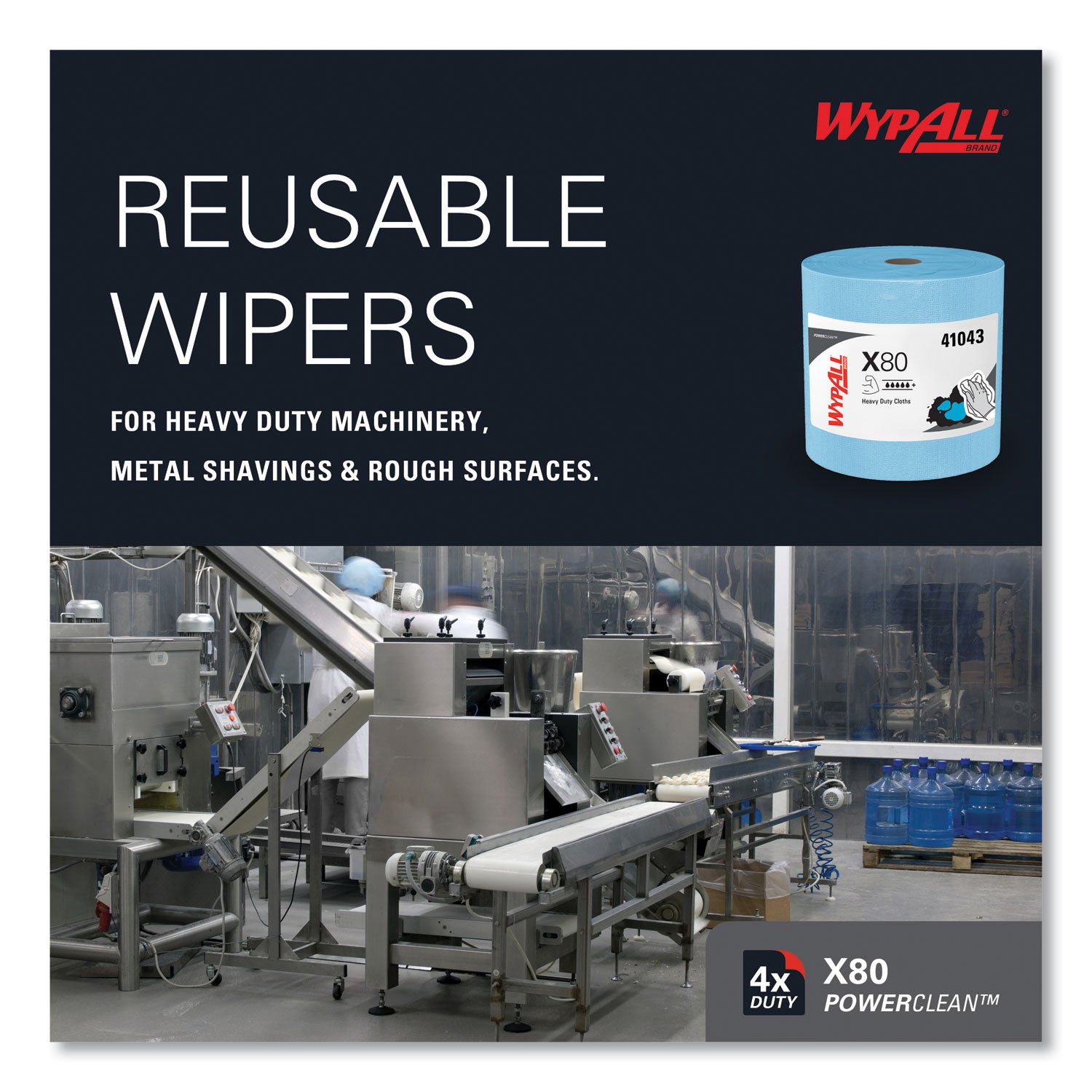 Wypall PowerClean X80 Heavy Duty Cloths Jumbo Roll - 12.50" Width x 12.20" Length - 475 Sheets/Roll - Blue - Cloth - 1 Each
