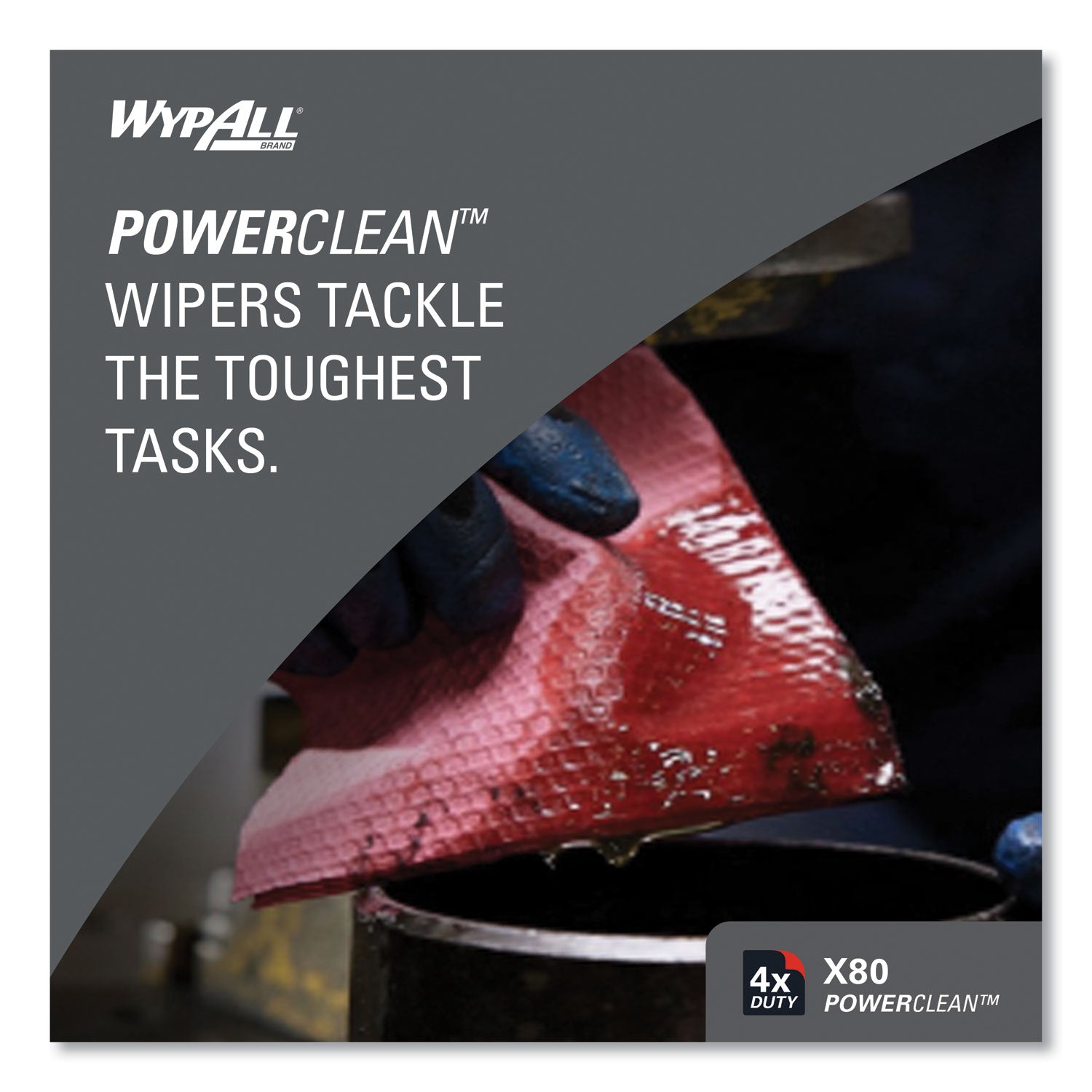 Wypall PowerClean X80 Heavy Duty Cloths Jumbo Roll - 12.50" Width x 12.20" Length - 475 Sheets/Roll - Red - 1 Carton