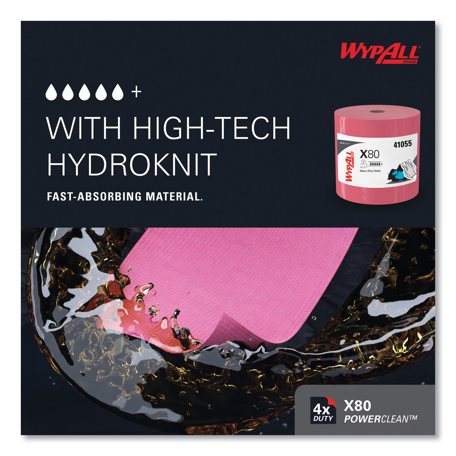 Wypall PowerClean X80 Heavy Duty Cloths Jumbo Roll - 12.50" Width x 12.20" Length - 475 Sheets/Roll - Red - 1 Carton