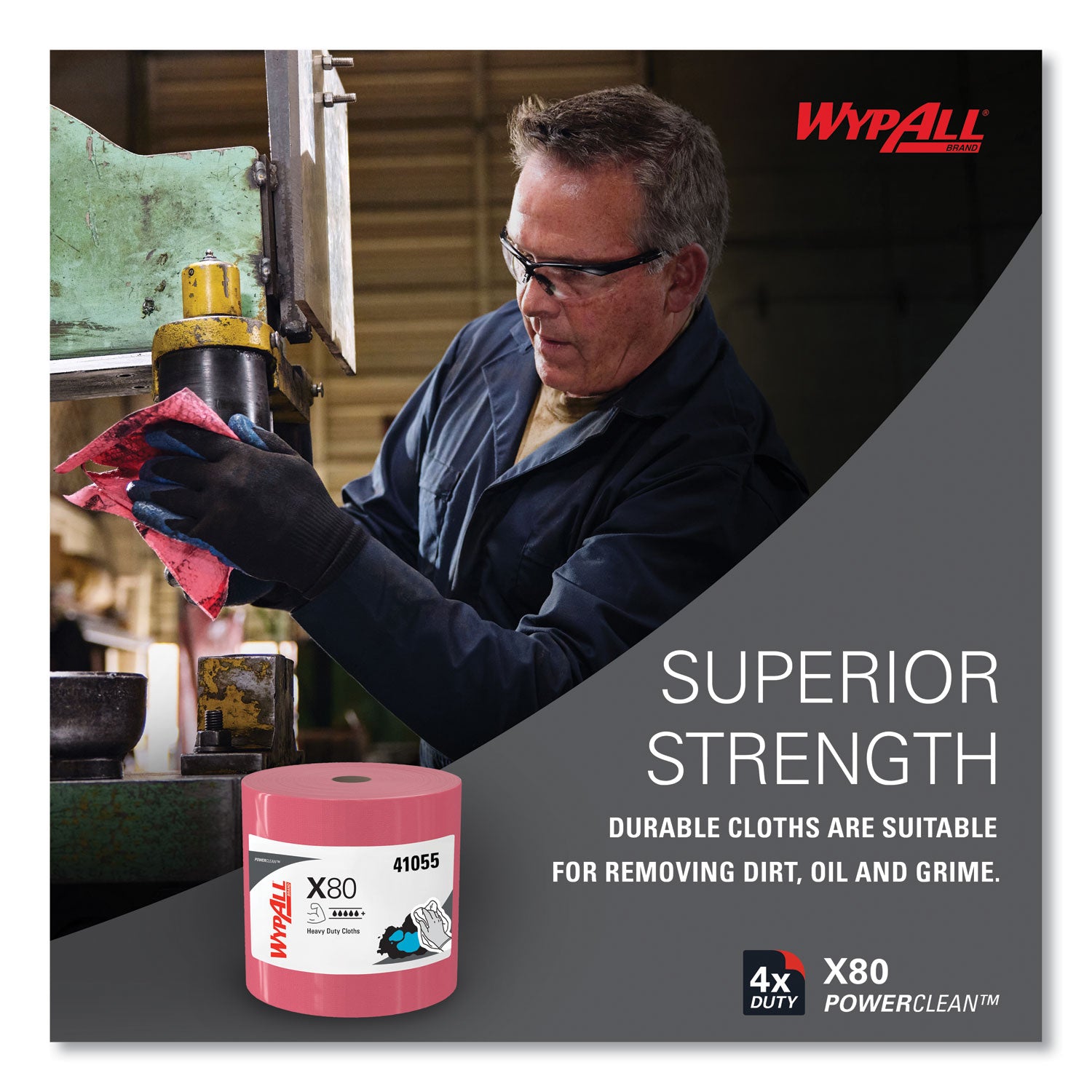 Wypall PowerClean X80 Heavy Duty Cloths Jumbo Roll - 12.50" Width x 12.20" Length - 475 Sheets/Roll - Red - 1 Carton