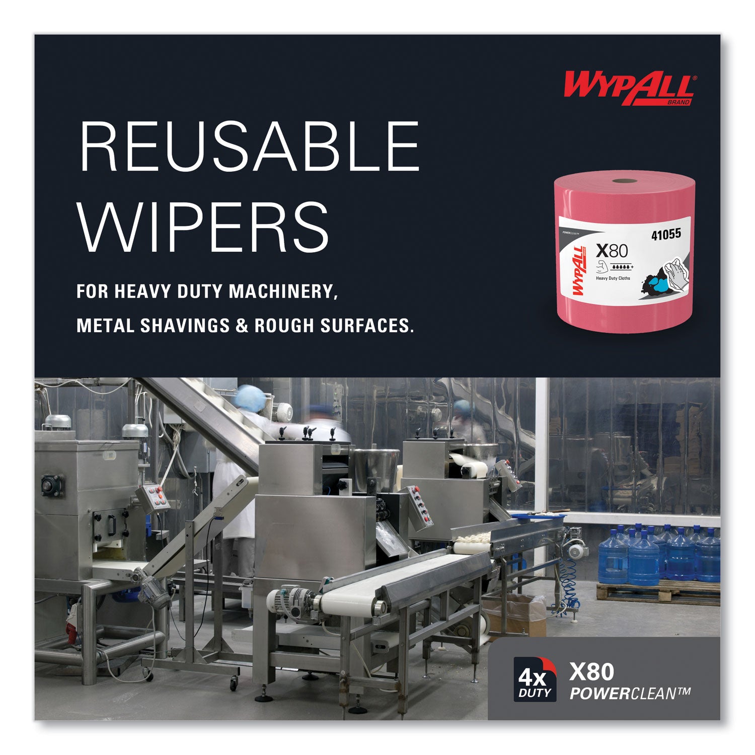 Wypall PowerClean X80 Heavy Duty Cloths Jumbo Roll - 12.50" Width x 12.20" Length - 475 Sheets/Roll - Red - 1 Carton