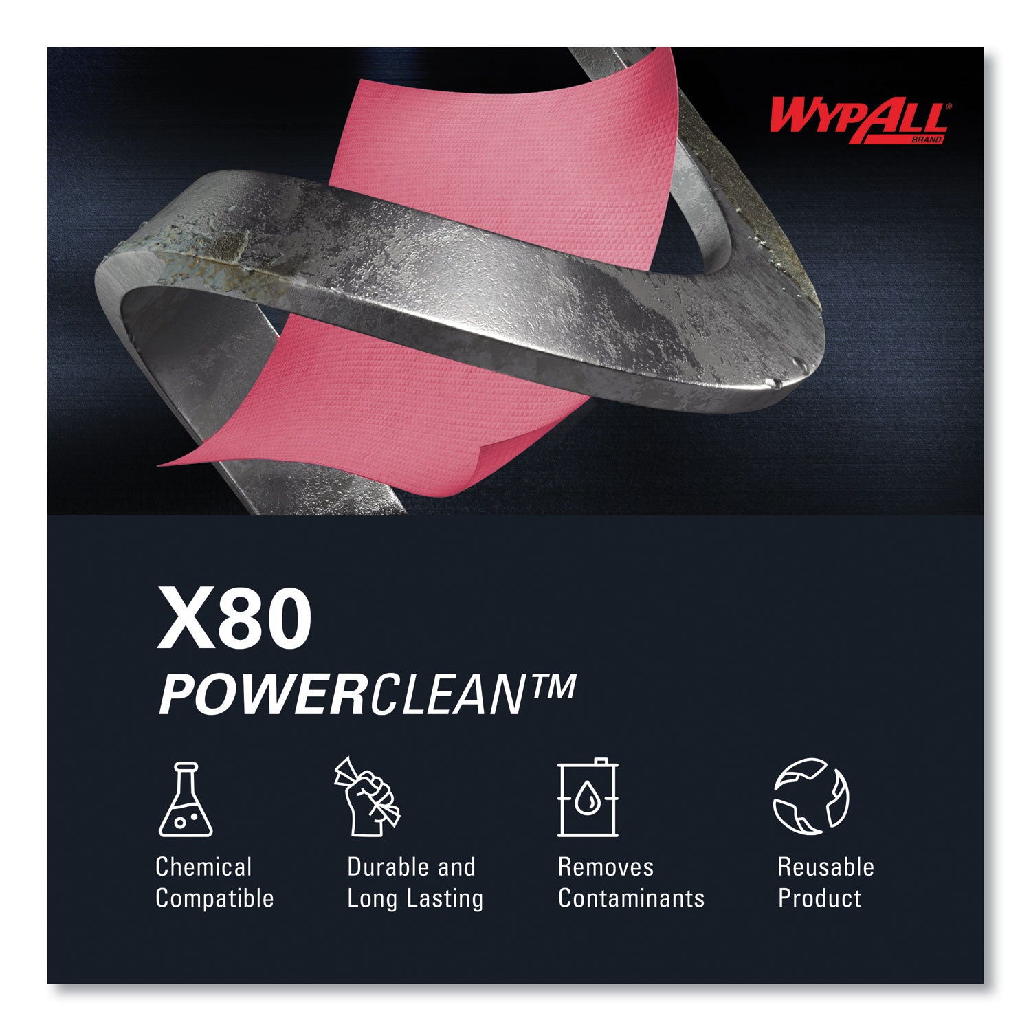 Wypall PowerClean X80 Heavy Duty Cloths Jumbo Roll - 12.50" Width x 12.20" Length - 475 Sheets/Roll - Red - 1 Carton