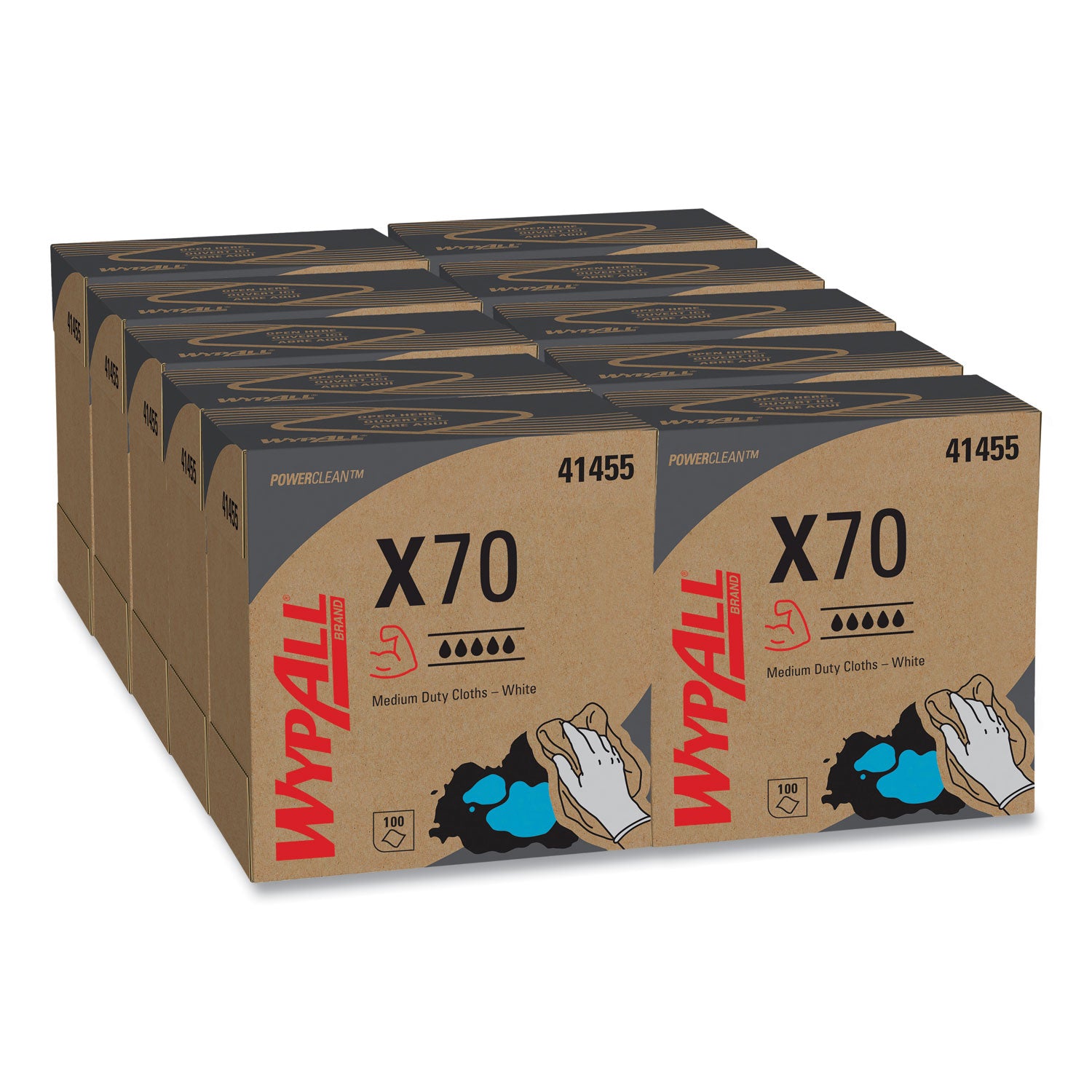 Wypall PowerClean X70 Medium Duty Cloths - Pop-Up Box - 8.34" Width x 16.80" Length - White - Hydroknit/ - 100 / Box