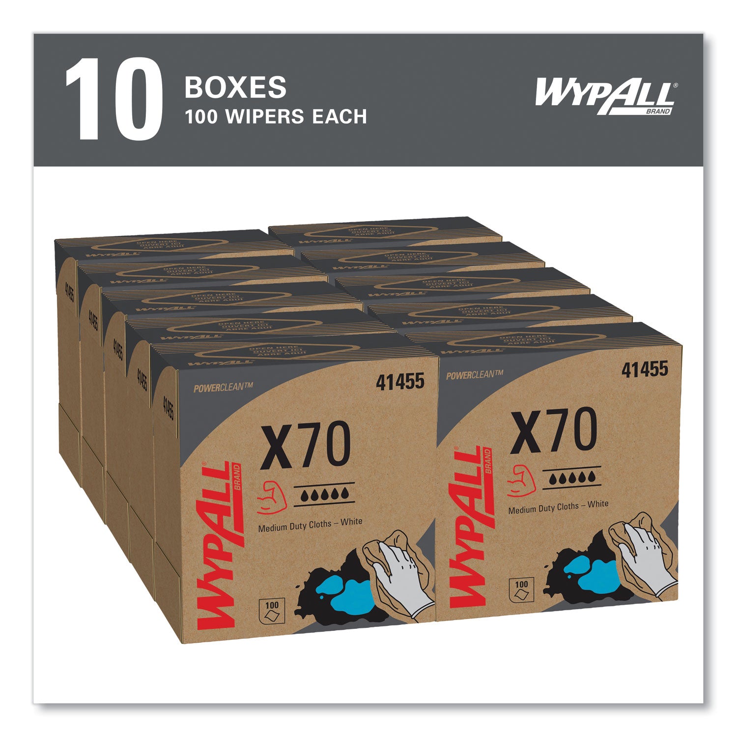 Wypall PowerClean X70 Medium Duty Cloths - Pop-Up Box - 8.34" Width x 16.80" Length - White - Hydroknit/ - 100 / Box