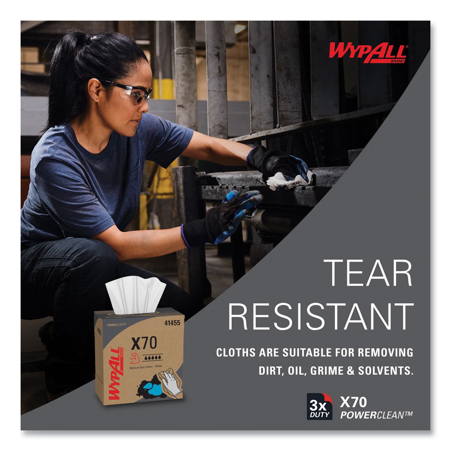 Wypall PowerClean X70 Medium Duty Cloths - Pop-Up Box - 8.34" Width x 16.80" Length - White - Hydroknit/ - 100 / Box