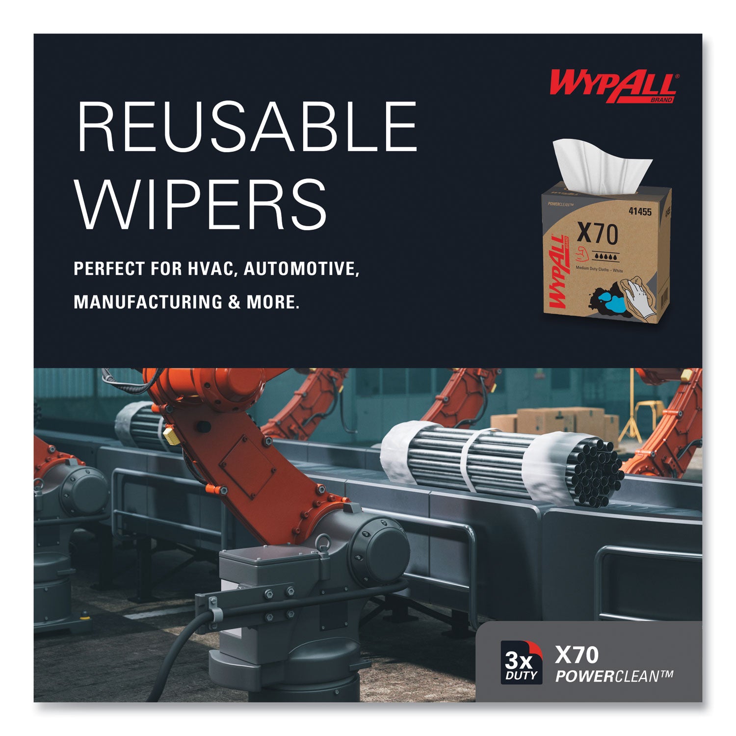 Wypall PowerClean X70 Medium Duty Cloths - Pop-Up Box - 8.34" Width x 16.80" Length - White - Hydroknit/ - 100 / Box
