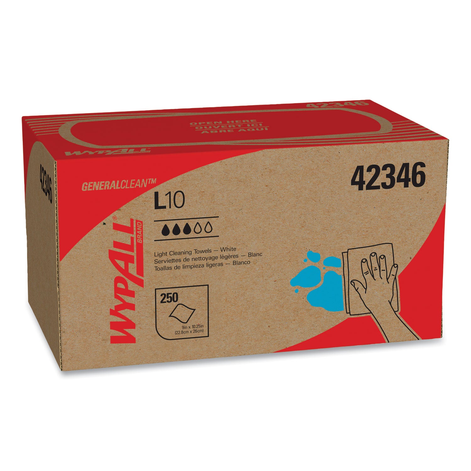 Wypall GeneralClean L10 Light Cleaning Towels, 10.25" x 9", Textured, Absorbent, White, 250 Towels/Box, 24 Boxes/Carton