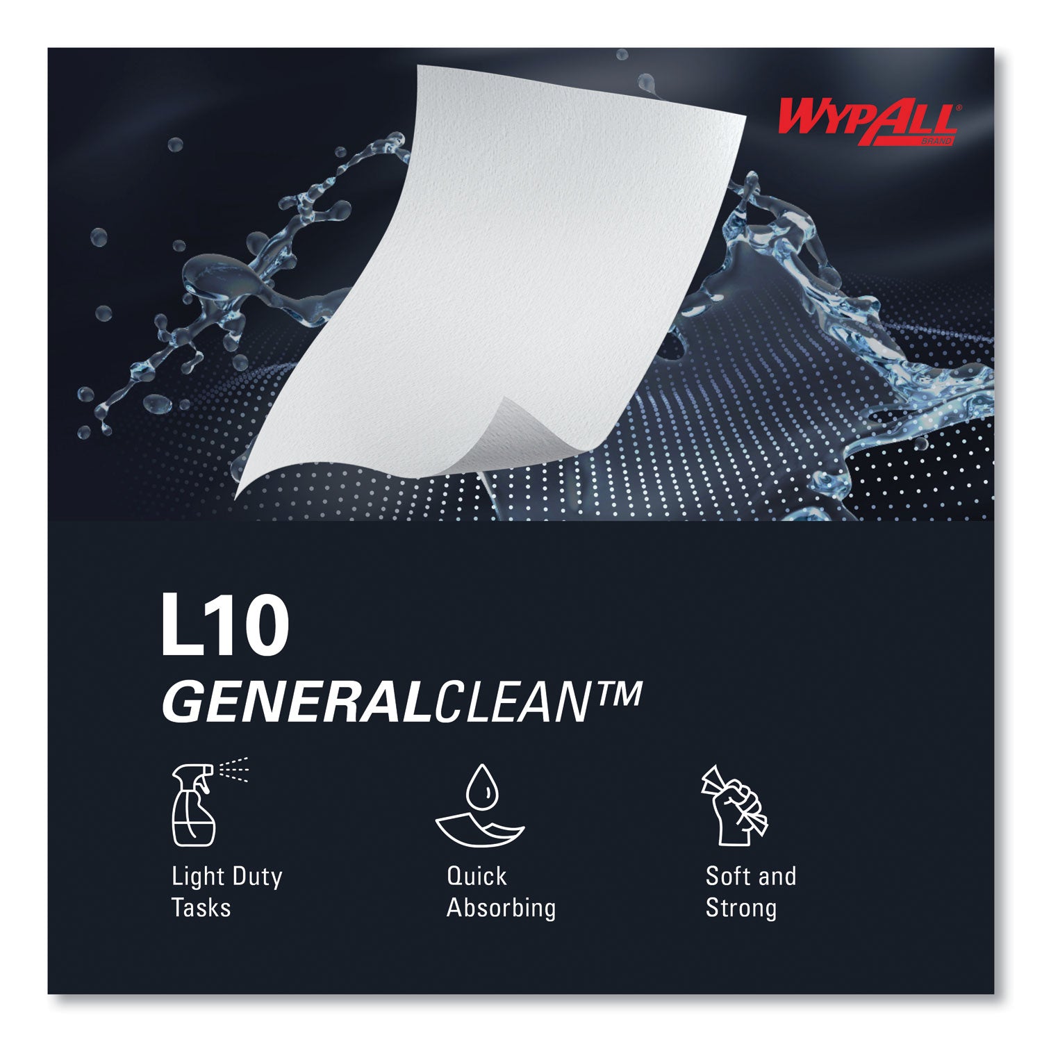 Wypall GeneralClean L10 Light Cleaning Towels, 10.25" x 9", Textured, Absorbent, White, 250 Towels/Box, 24 Boxes/Carton