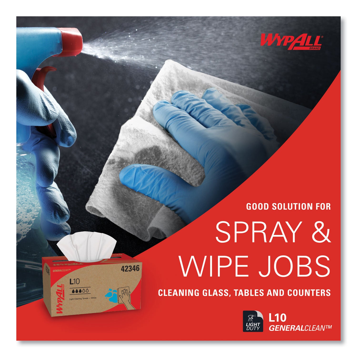 Wypall GeneralClean L10 Light Cleaning Towels, 10.25" x 9", Textured, Absorbent, White, 250 Towels/Box, 24 Boxes/Carton
