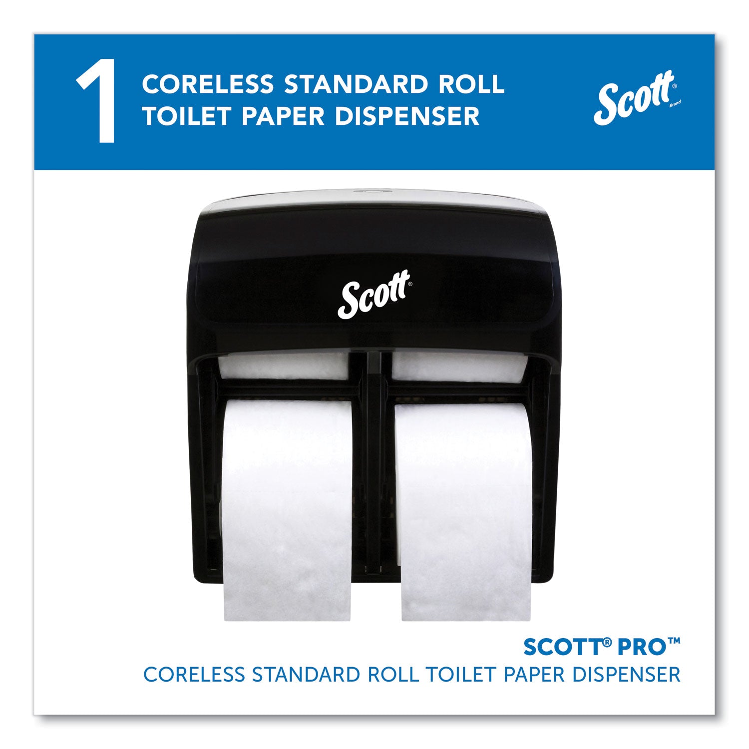 Scott Pro High-Capacity Coreless Standard Roll Toilet Paper Dispenser - Roll Dispenser - 4 x Roll - 12.8" Height x 11.3" Width x 6.2" Depth - Plastic - Black - Compact, Durable - 1 Each