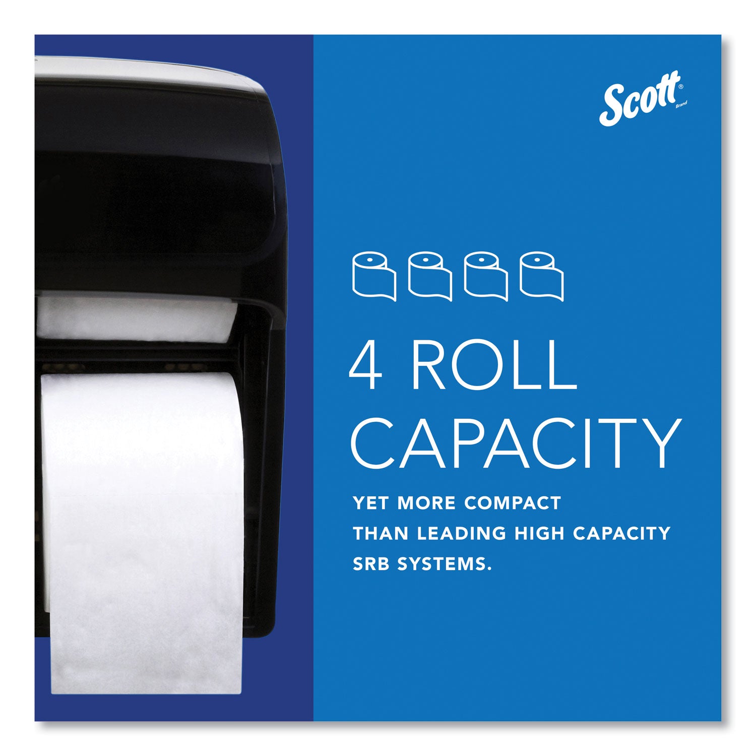 Scott Pro High-Capacity Coreless Standard Roll Toilet Paper Dispenser - Roll Dispenser - 4 x Roll - 12.8" Height x 11.3" Width x 6.2" Depth - Plastic - Black - Compact, Durable - 1 Each