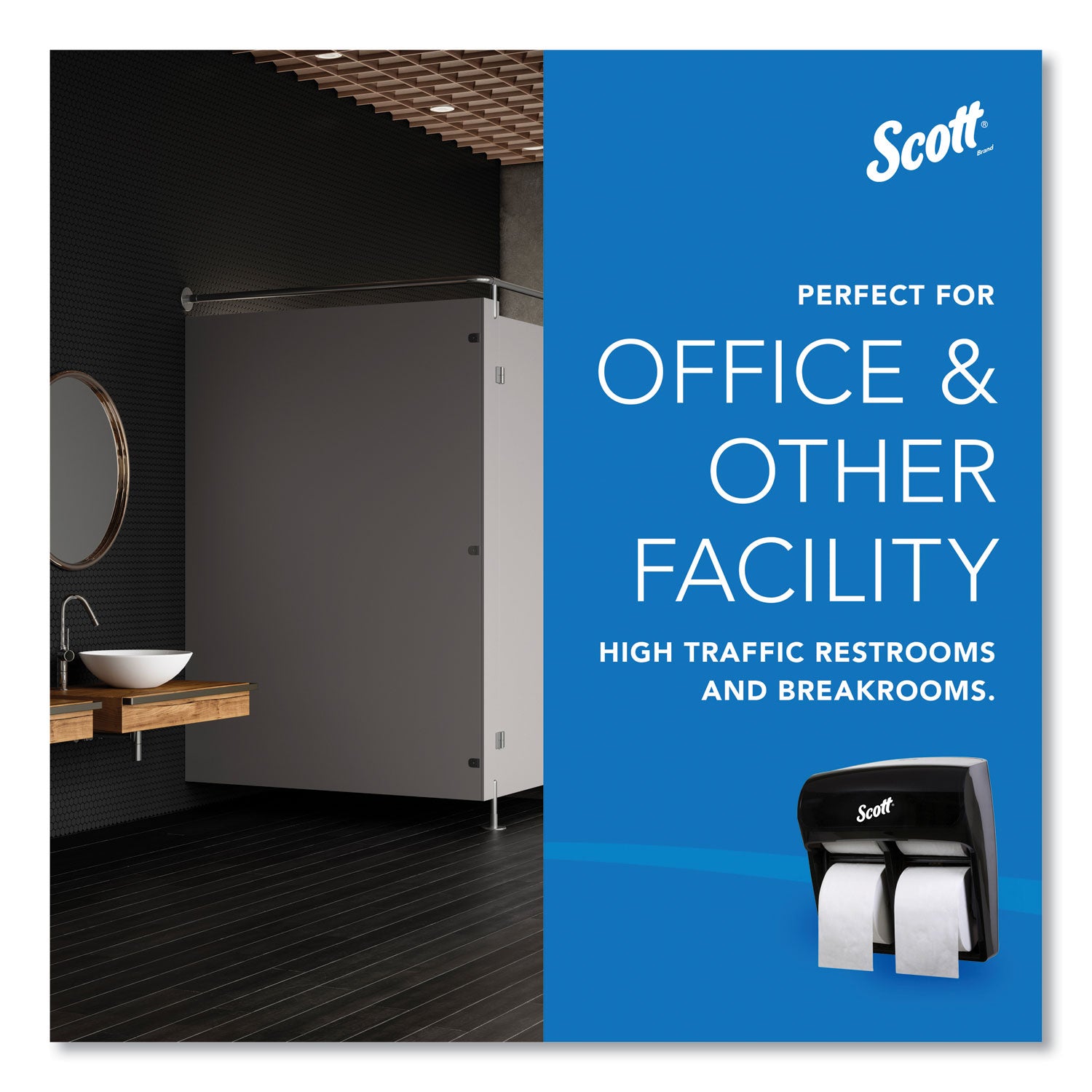 Scott Pro High-Capacity Coreless Standard Roll Toilet Paper Dispenser - Roll Dispenser - 4 x Roll - 12.8" Height x 11.3" Width x 6.2" Depth - Plastic - Black - Compact, Durable - 1 Each