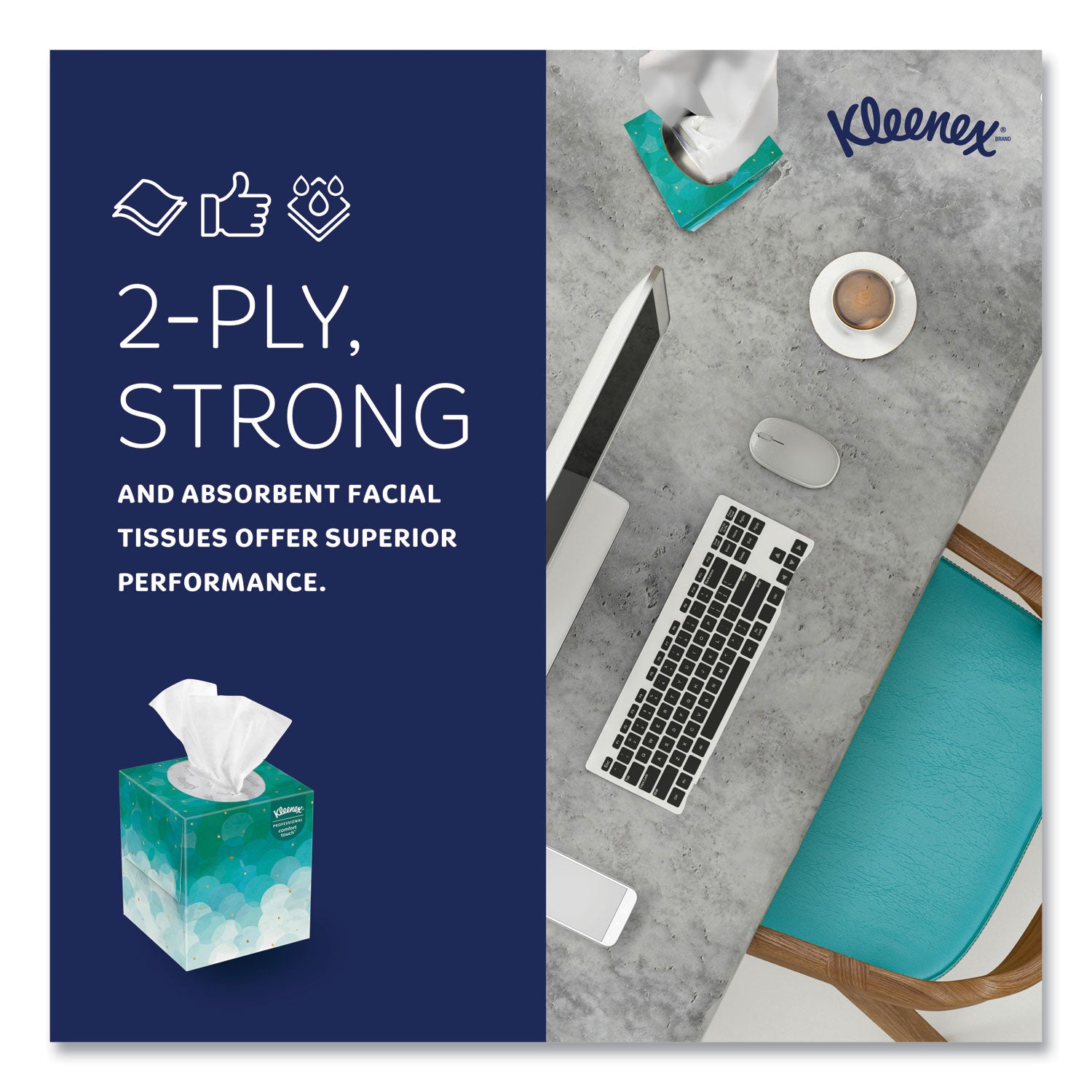 Kleenex Professional Facial Tissue Cube for Business - 2 Ply - White - PaperBox - 90/Box - 6 / Pack