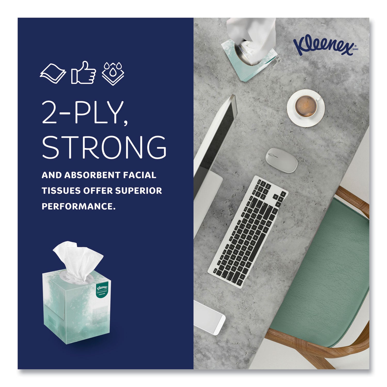 Kleenex Professional Naturals Facial Tissue Cube for Business - 8.30" Width x 7.80" Length - White - Virgin Fiber - 90 / Box