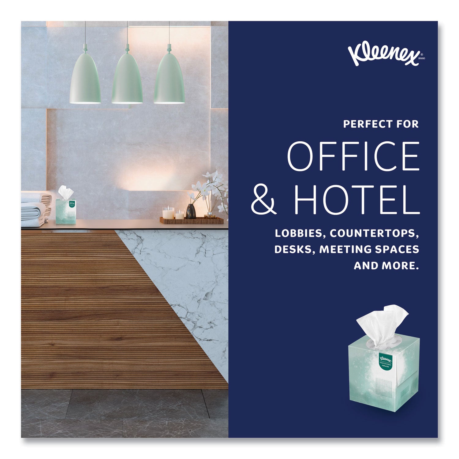 Kleenex Professional Naturals Facial Tissue Cube for Business - 8.30" Width x 7.80" Length - White - Virgin Fiber - 90 / Box