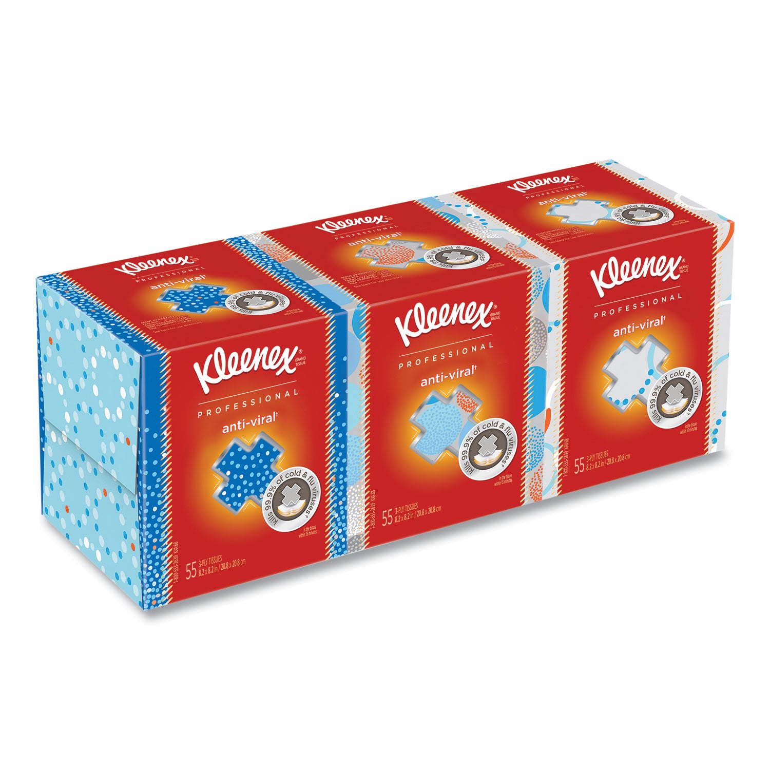 Kleenex Professional Anti-Viral Facial Tissue - 3 Ply - 8.20" Width x 8.20" Length - White - Paper - 55/Box - 3 / Pack