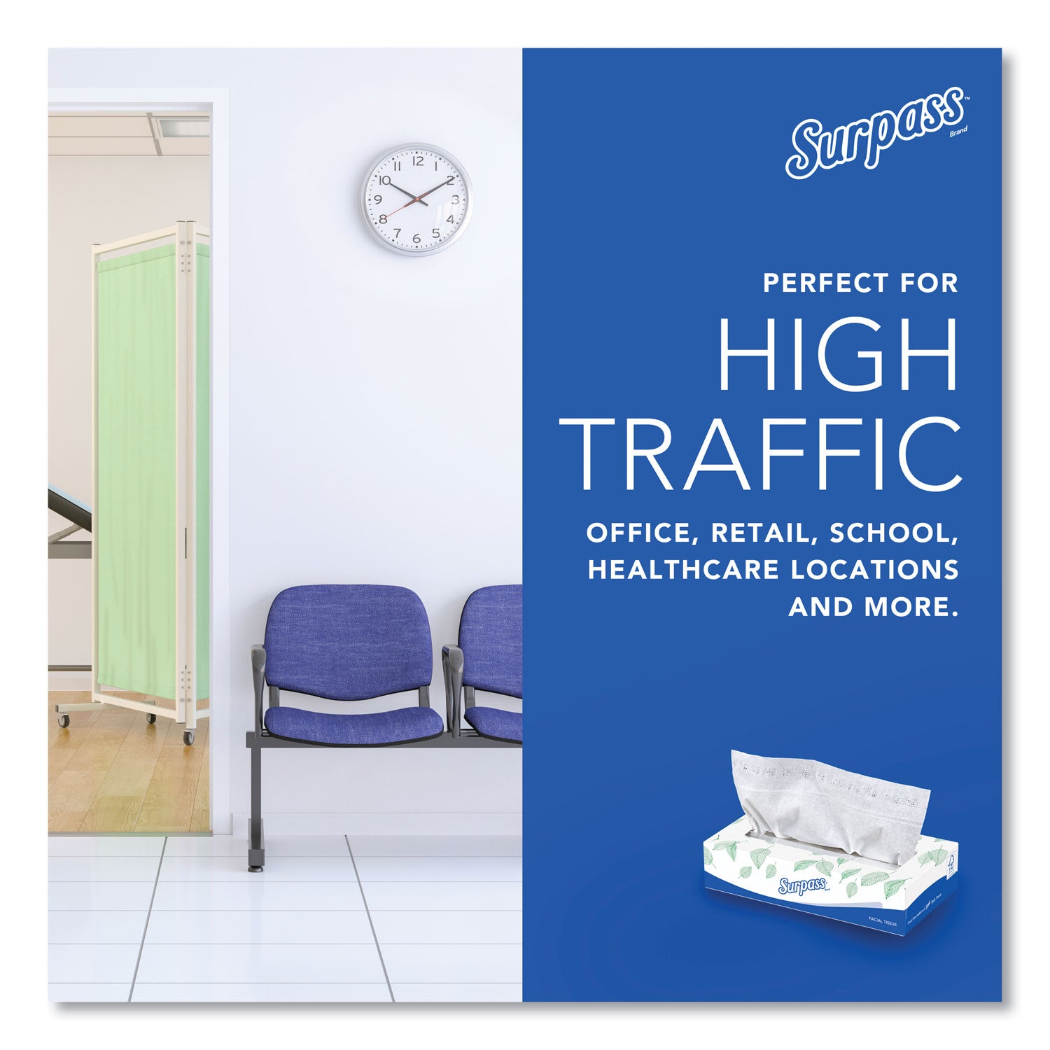Surpass Flat Box Facial Tissue for Business - 2 Ply - WhiteBox - 100/Box - 1 Carton