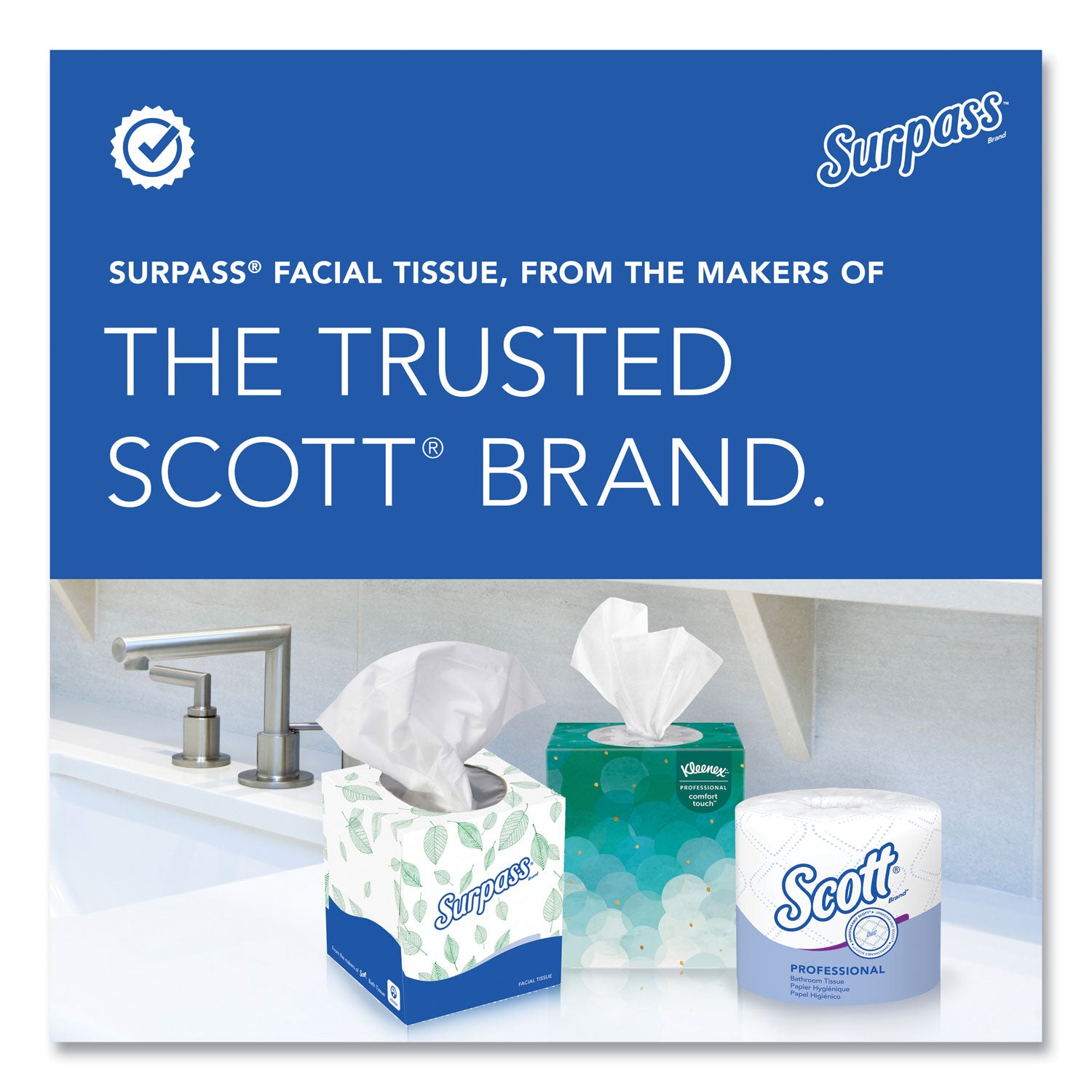 Surpass Flat Box Facial Tissue for Business - 2 Ply - 8" Width x 8.30" Length - White - 125/Box - 1 Carton
