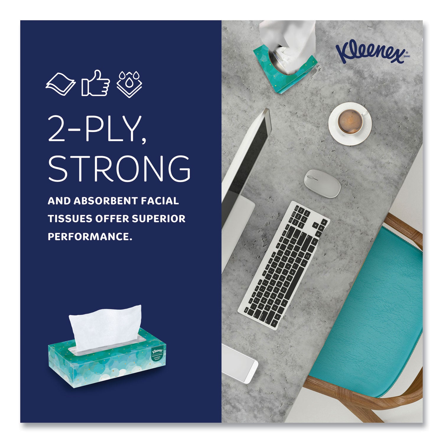 White Facial Tissue for Business, 2-Ply, White, Pop-Up Box, 100 Sheets/Box