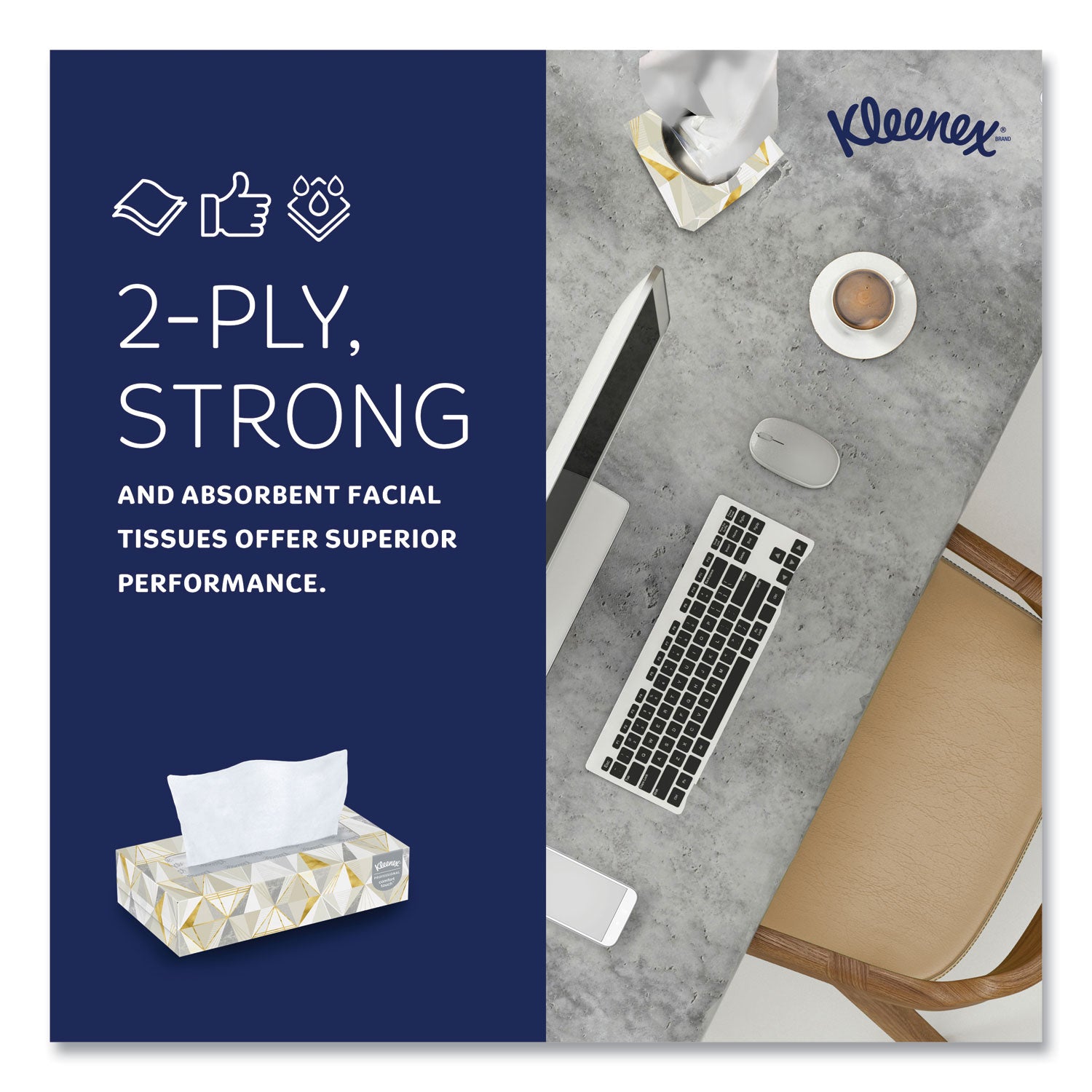 Kleenex Professional Facial Tissue for Business - Flat Box - 2 Ply - 8.40" Width x 8.60" Length - White - 125/Box - 48 / Carton