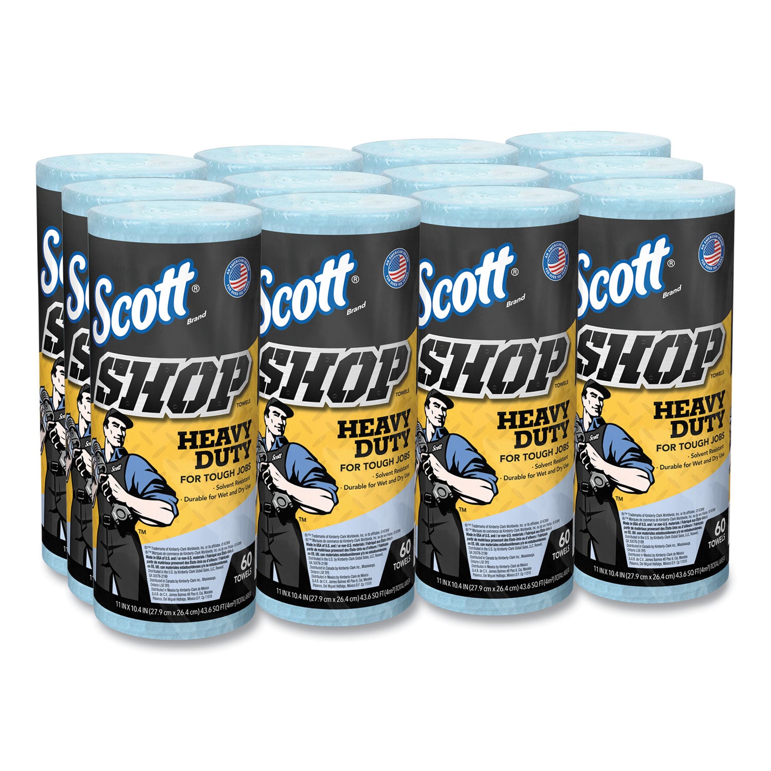 Pro Shop Towels, Heavy Duty, 1-Ply, 10.4 X 11, Blue, 12 Rolls/Carton