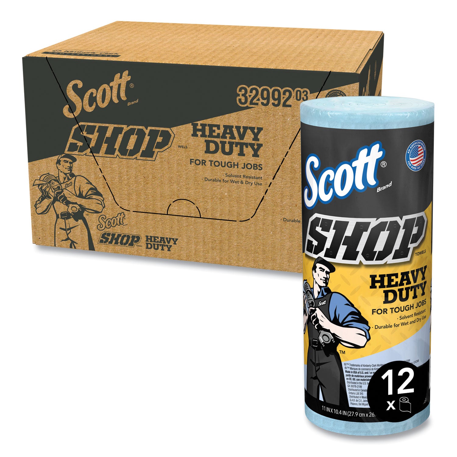 Pro Shop Towels, Heavy Duty, 1-Ply, 10.4 X 11, Blue, 12 Rolls/Carton