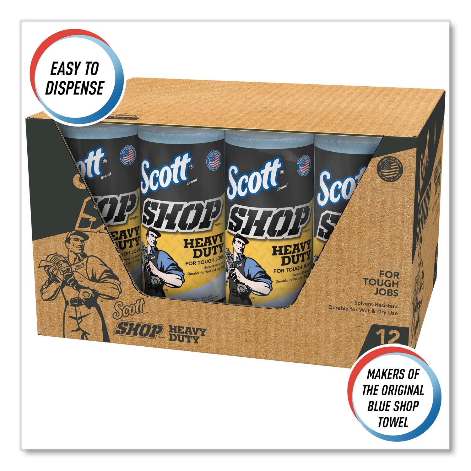 Pro Shop Towels, Heavy Duty, 1-Ply, 10.4 X 11, Blue, 12 Rolls/Carton