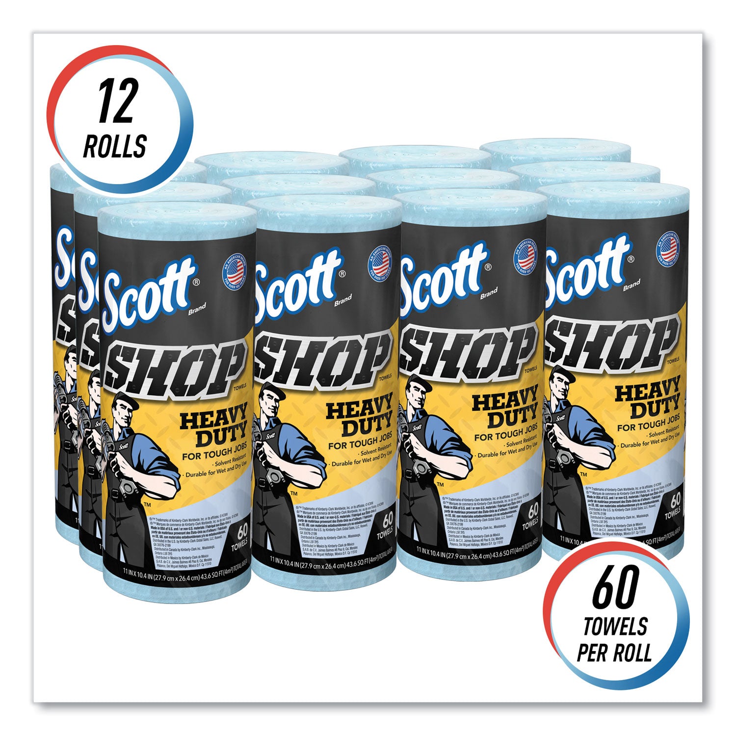 Pro Shop Towels, Heavy Duty, 1-Ply, 10.4 X 11, Blue, 12 Rolls/Carton