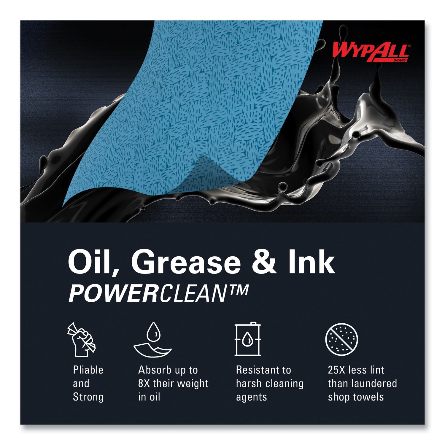 For Industry, Industrial Manufacturing, Oil/Gas - Absorbent, Heavy Duty, Lint-free, Acid-free, Solvent-free - Polypropylene - Blue - 66/Pack - 1 Carton