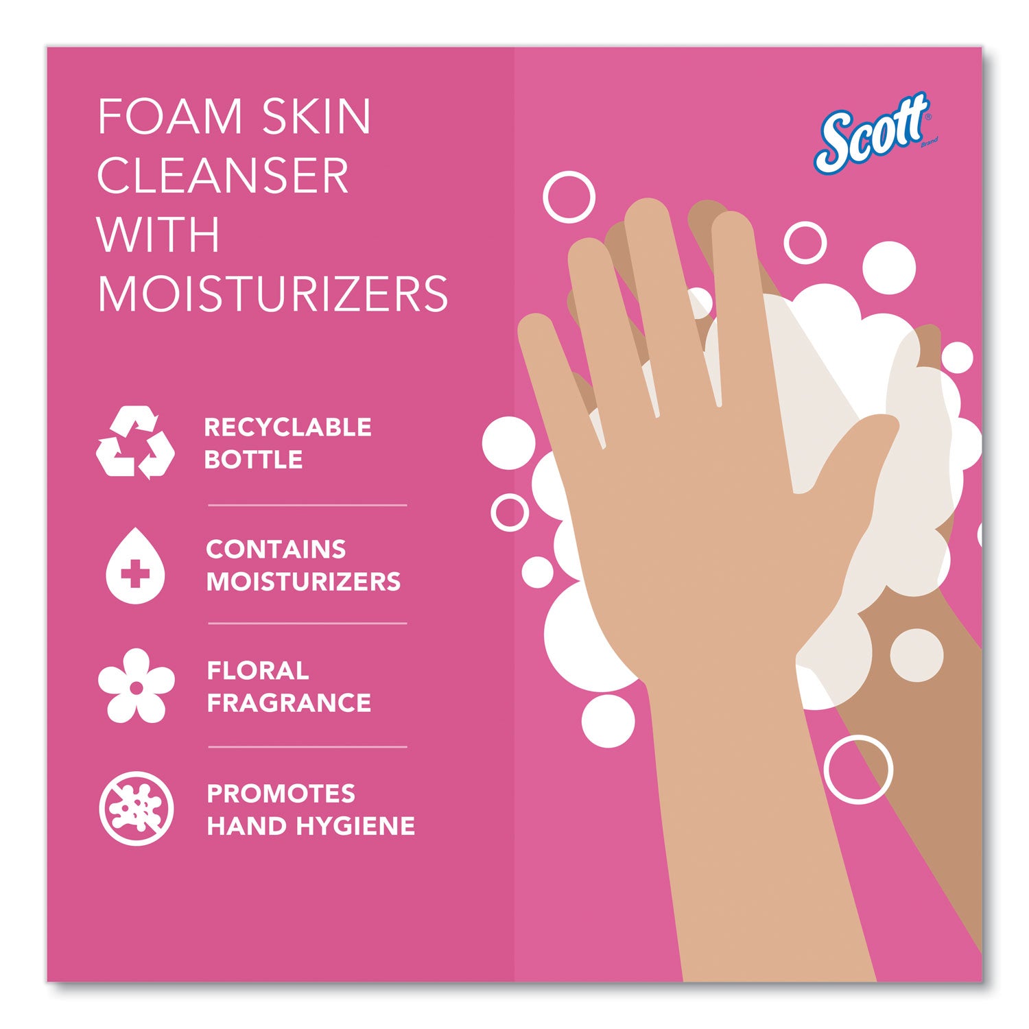 Scott Foam Hand Soap with Moisturizers - Floral Scent - 1.59 quart - Bottle Dispenser - Kill Germs - Skin, Washroom, Healthcare, Office Building, Restroom - Moisturizing - Pink - Rich Lather, Hygienic, Pleasant Scent - 1 Carton